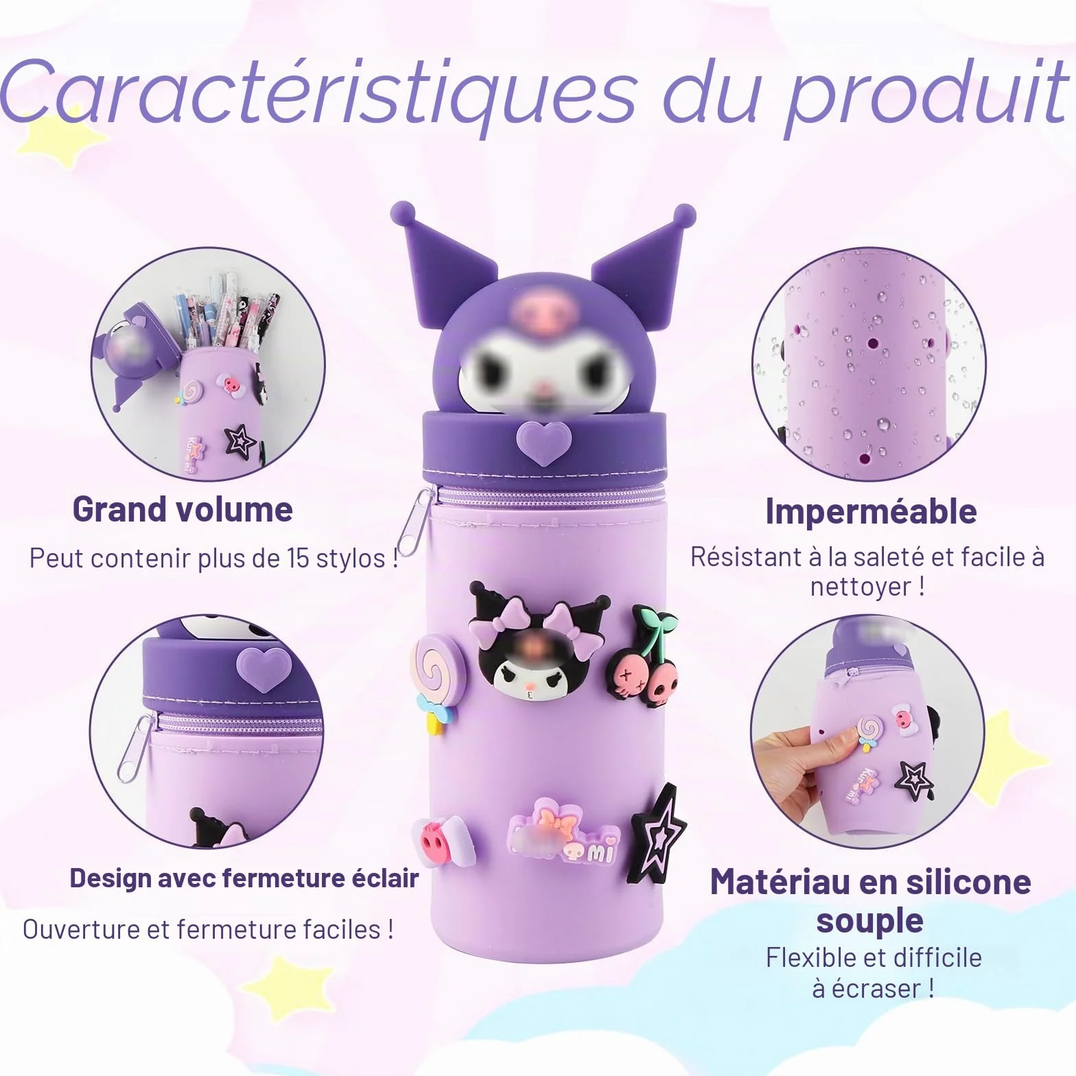 Kuro-m Trousse à Crayons en Silicone 2 en 1, Étui École Souple Zippée, Porte-stylos de Table
