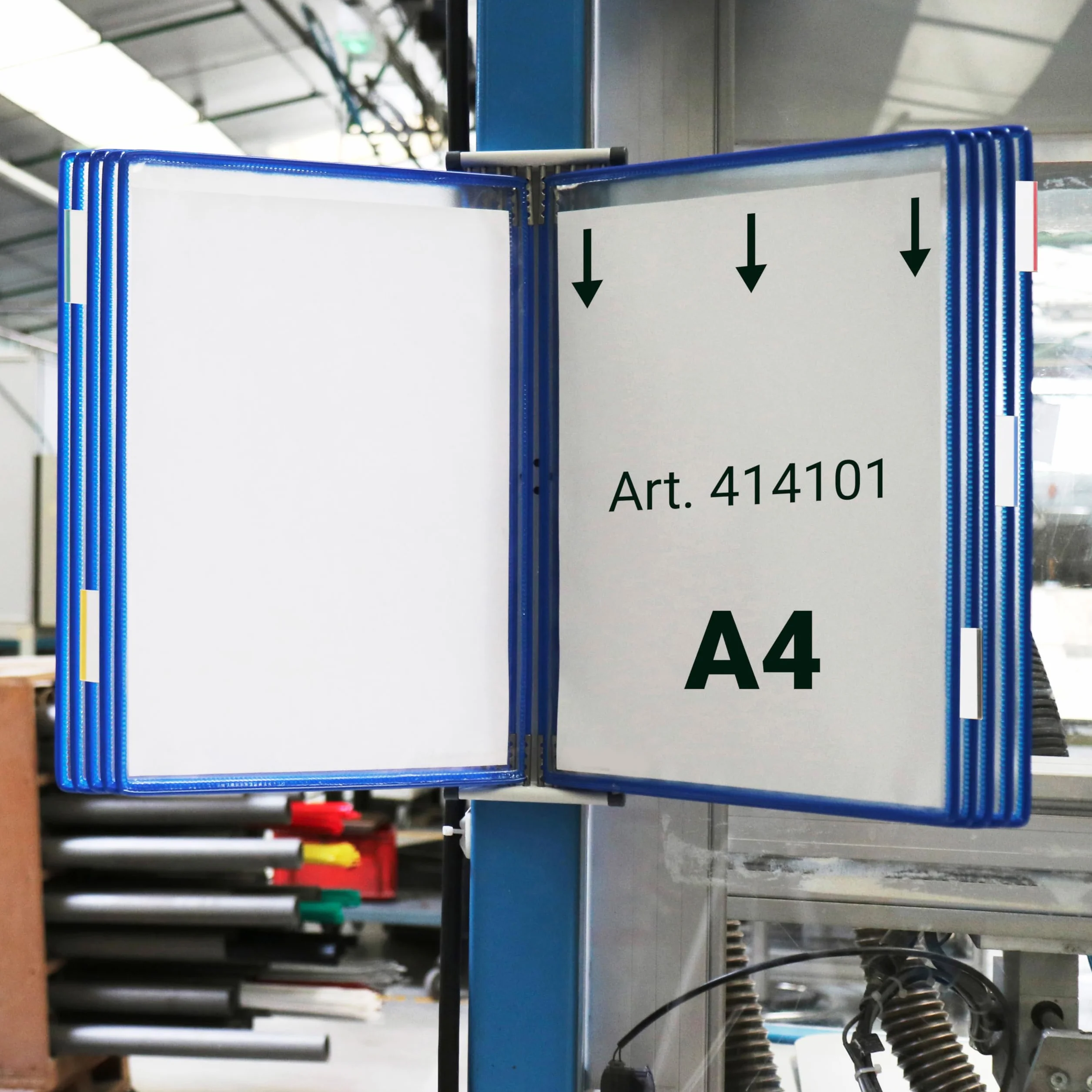 Tarifold Lot de 10 Poches à Pivots A4 Portrait - Système d'Affichage PVC Souple Anti-Reflets Cadre Acier Bleu