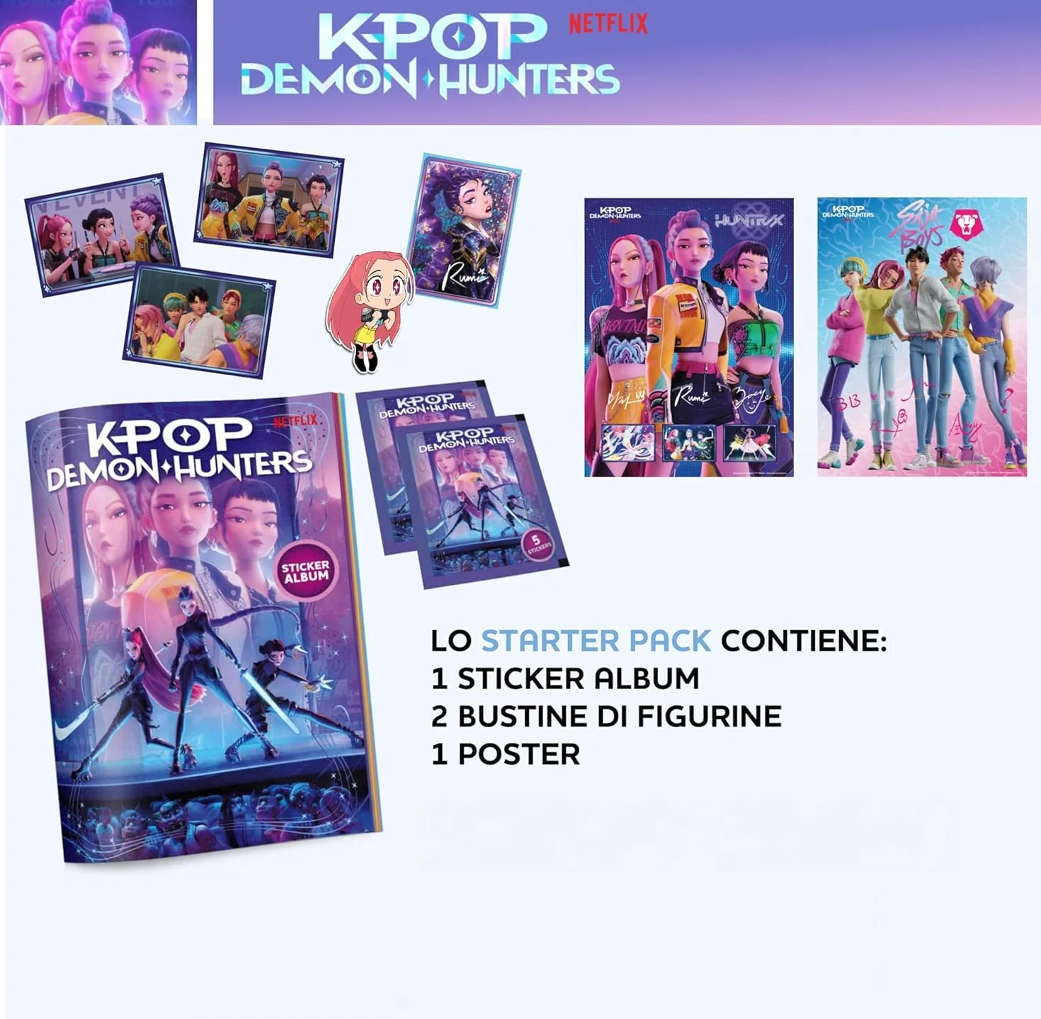 K-Pop Chasseurs de Démons Pack de Départ - Album de Stickers, Figurines, Affiche Officielle, Ensemble de Collection