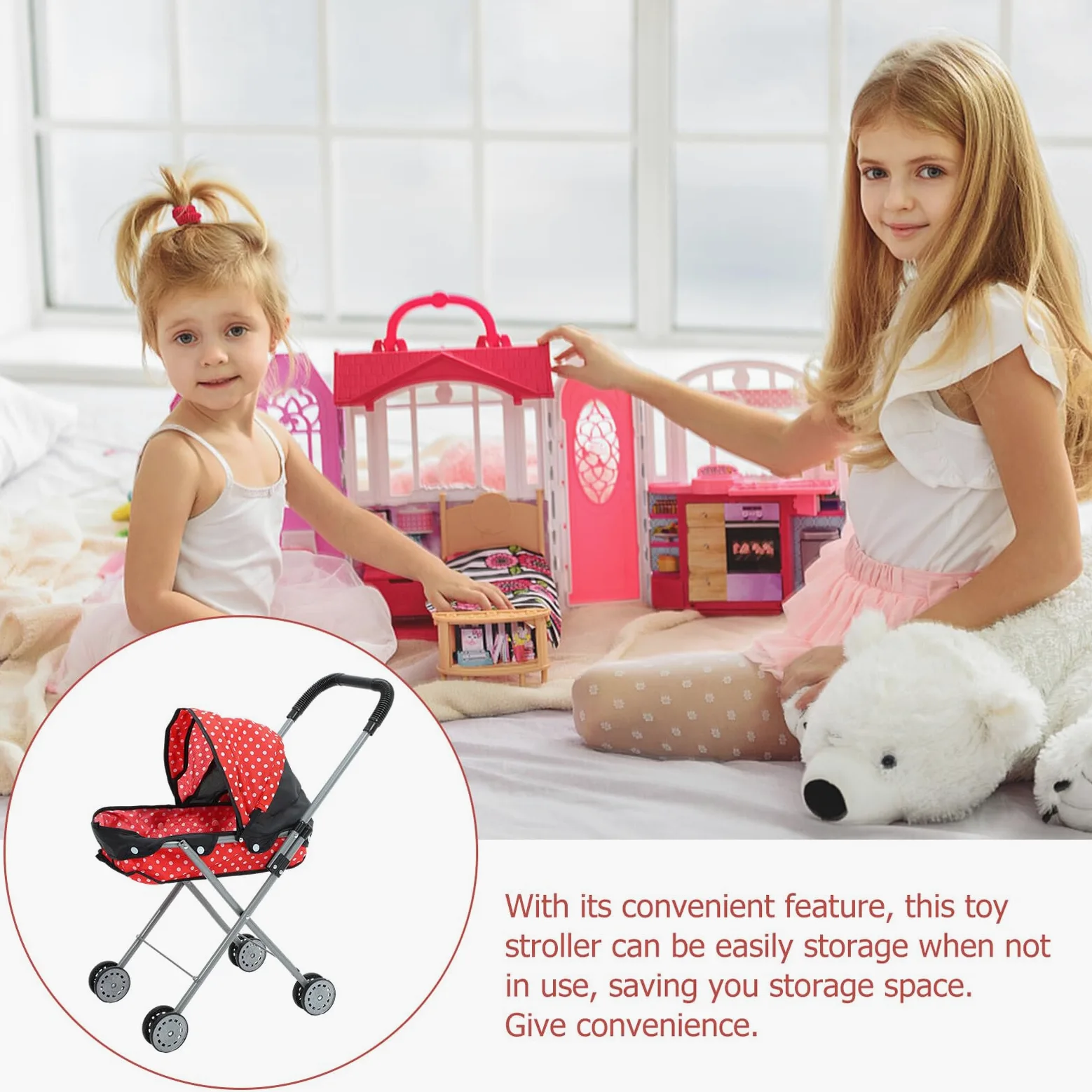 Mikinona Poussette pour Poupée Jouet de Rôle pour Garçon Fille Poussette Compacte Accessoire pour Poupée Décoration Miniature