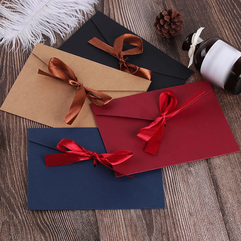 Lot de 10 enveloppes en papier kraft 20 x 11cm pour cartes cadeaux, invitations, lettres vintage avec rubans