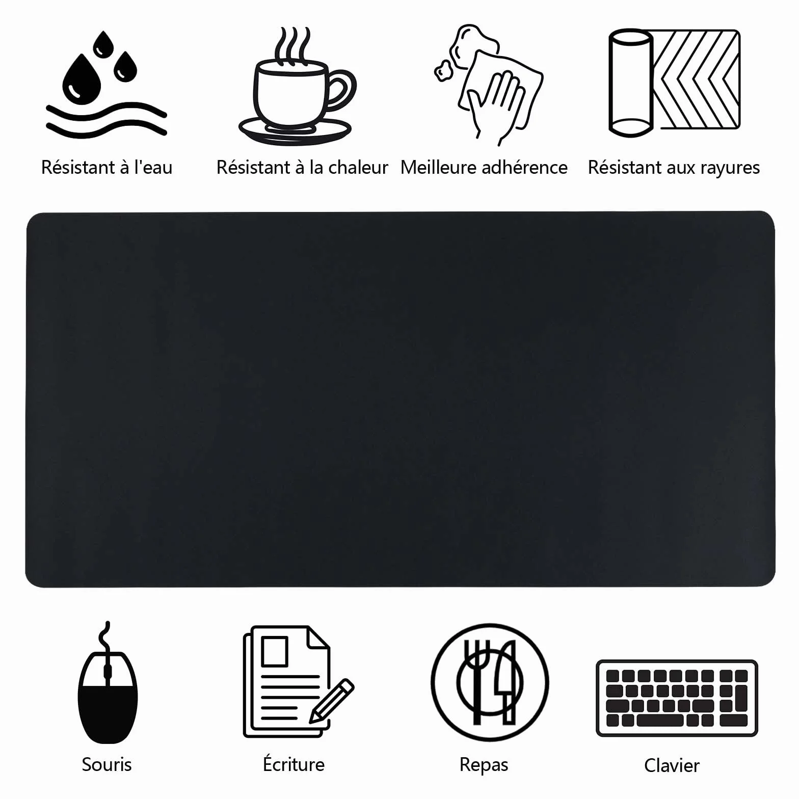 Tapis de Bureau Cuir PU 80x40 cm Imperméable Antidérapant Protection de Table pour Clavier Écriture