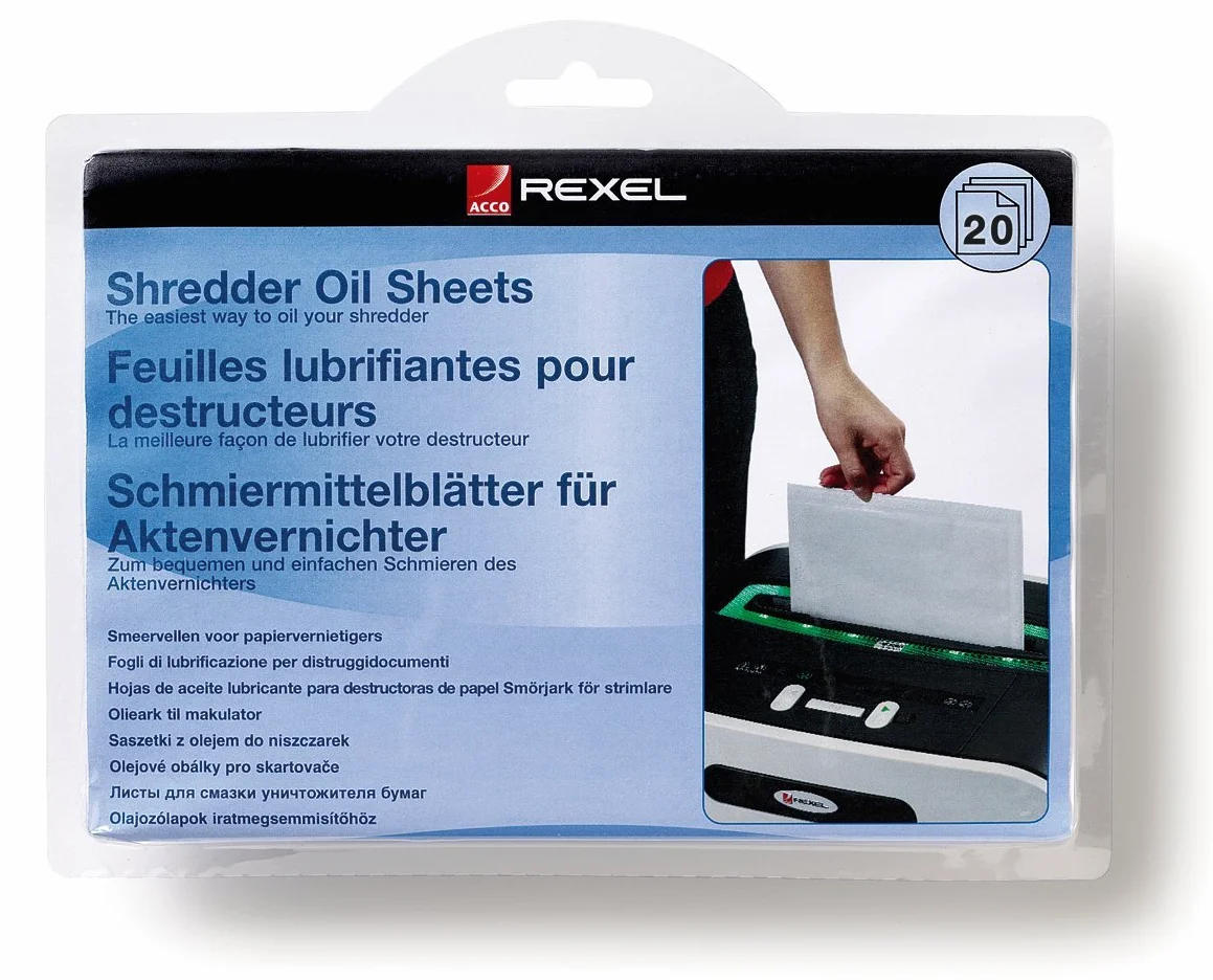 Rexel Feuilles Pré-Lubrifiées pour Destructeurs A5, Paquet de 20