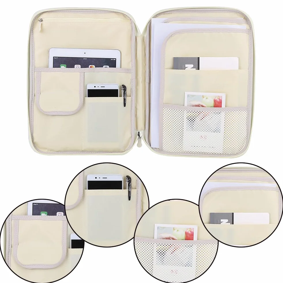 Pochette De Voyage Multifonction A4 Imperméable Oxford Cloth Sac Certificat Documents Avec Fermeture éclair étanche Organizer Passeport Conference Folder Noir