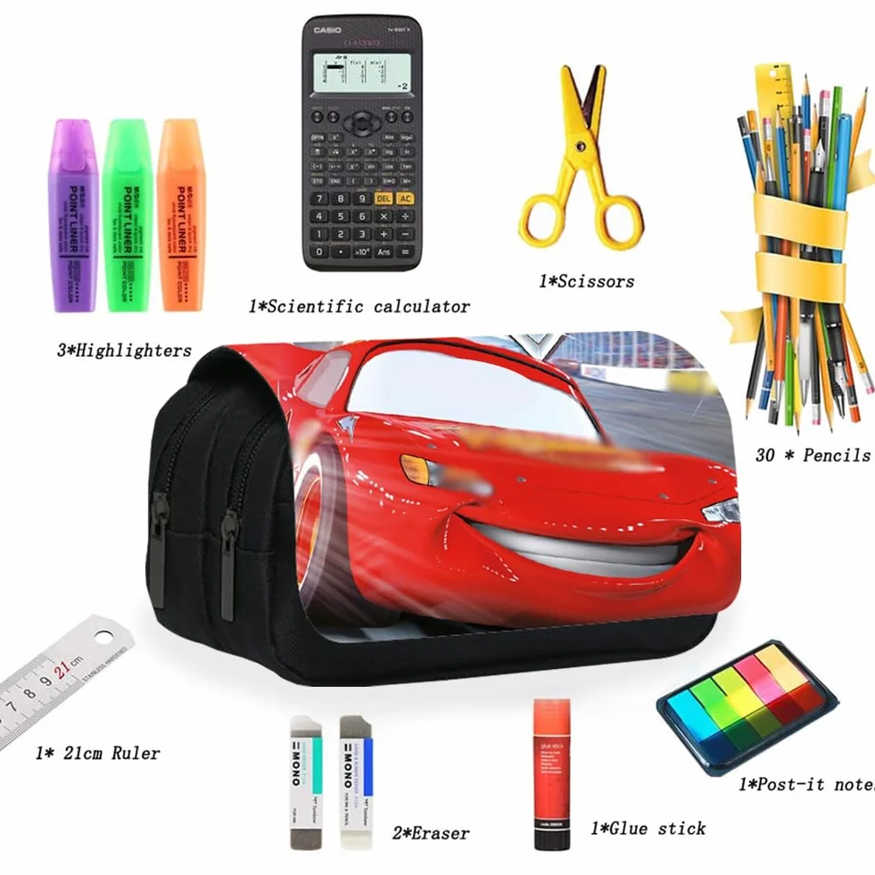 Cars Trousse à Crayons Enfant Cartoon Double Zip Stationery Organizer pour École