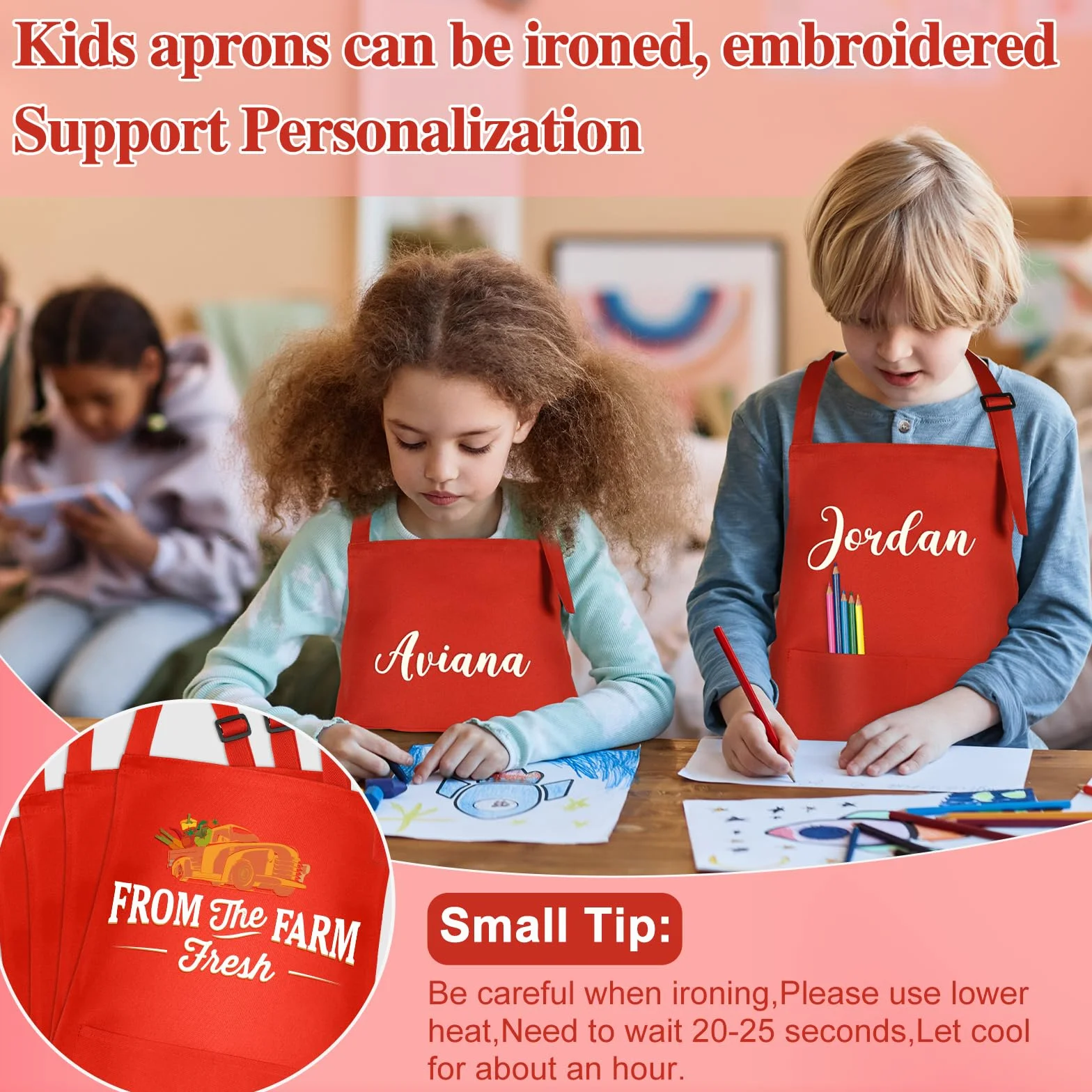 Tabliers de chef réglables pour enfants avec 2 poches - Lot de 5/10/20