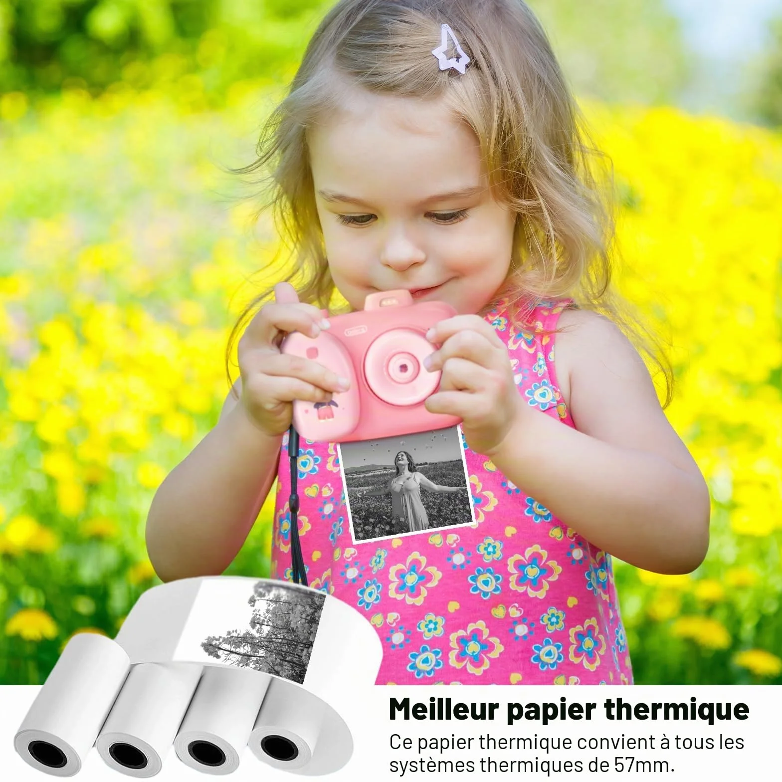 Papier Thermique Rouleau 5,7 cm pour Appareil Photo Enfant, Rouleaux Imprimante Thermique