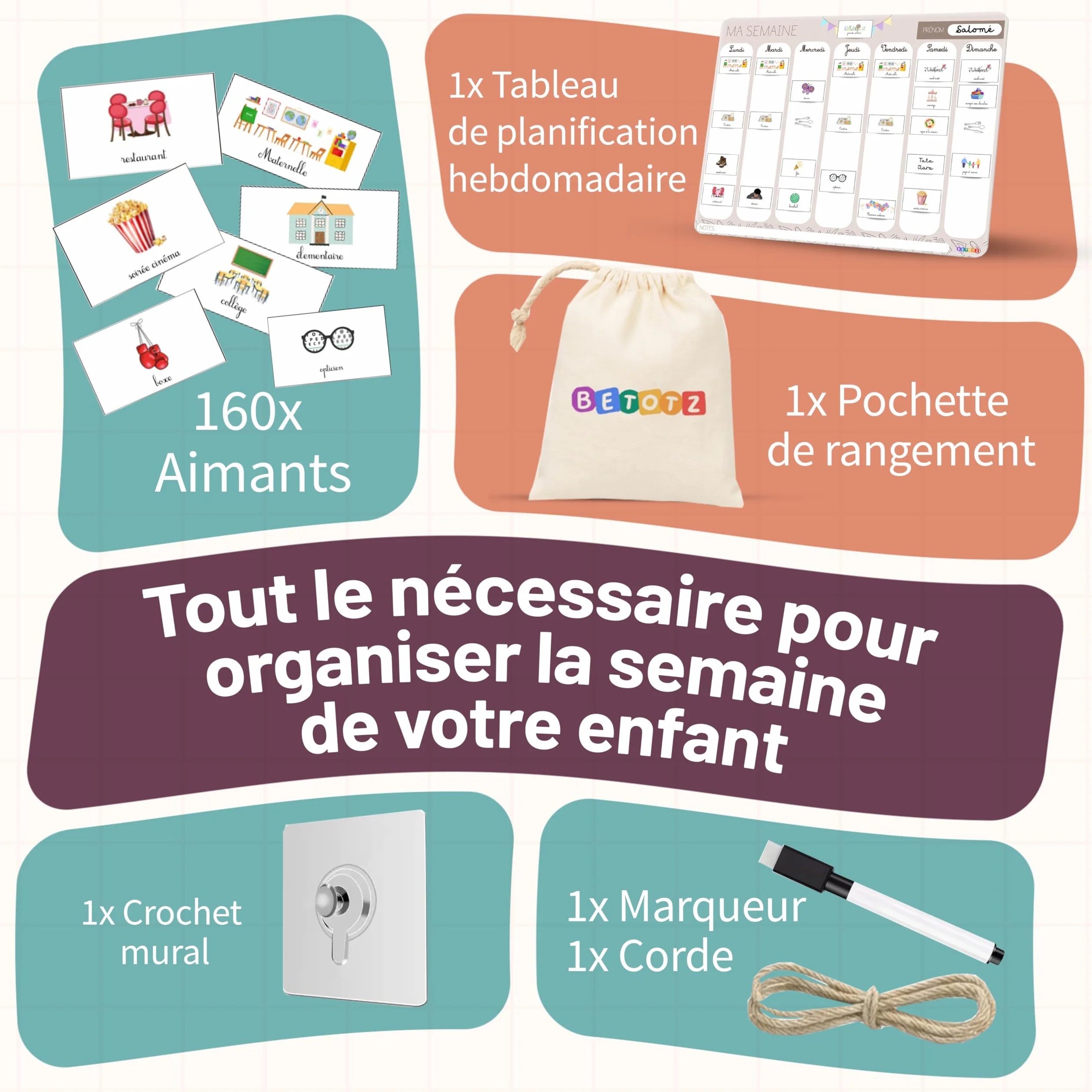 Semainier Enfant Magnétique 160 Aimants Calendrier Éducatif Routine Montessori Dès 3 Ans