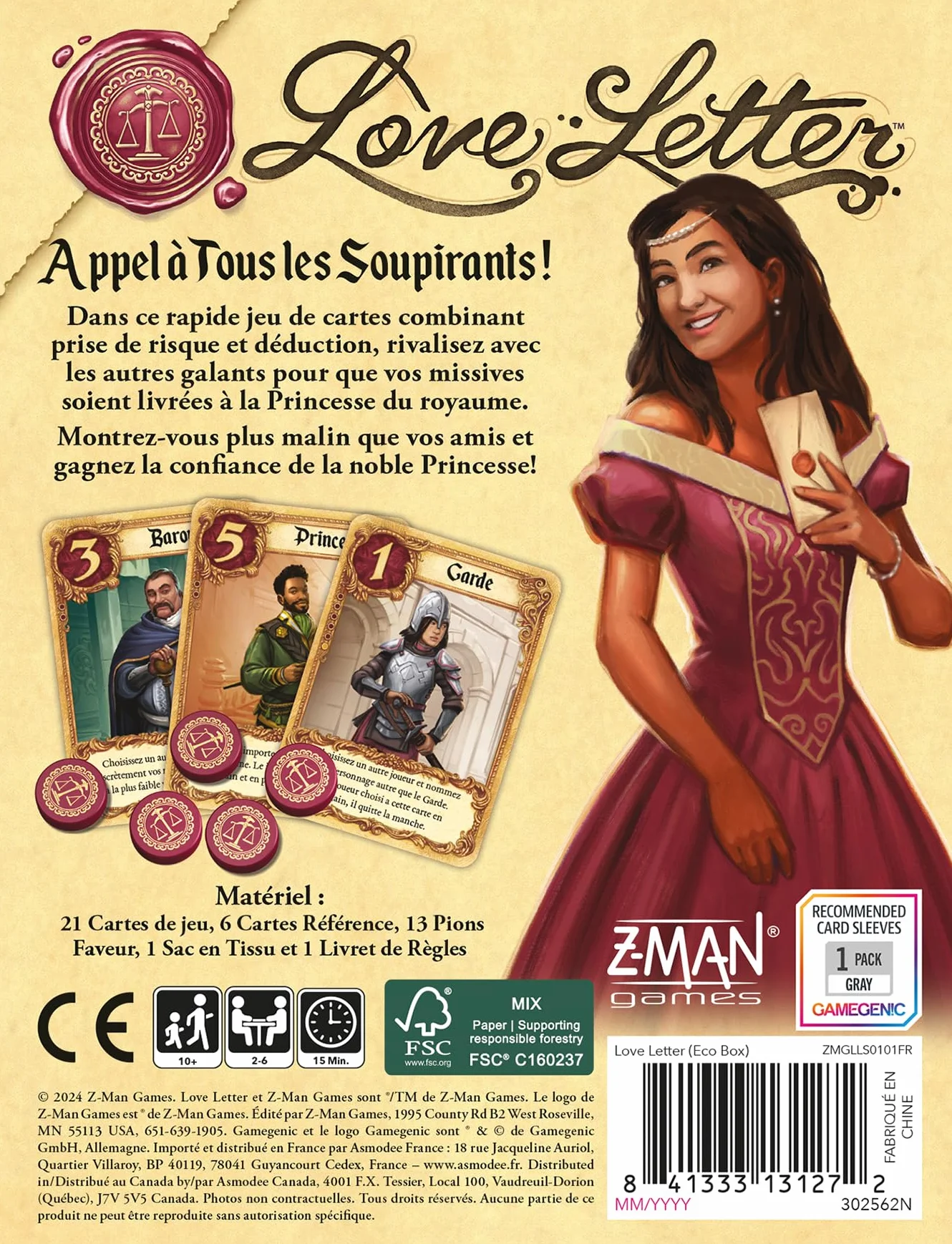 Asmodee Love Letter Jeu de Cartes Stratégique 10 Ans 2-6 Joueurs 15 Min Version Française Z-Man Games