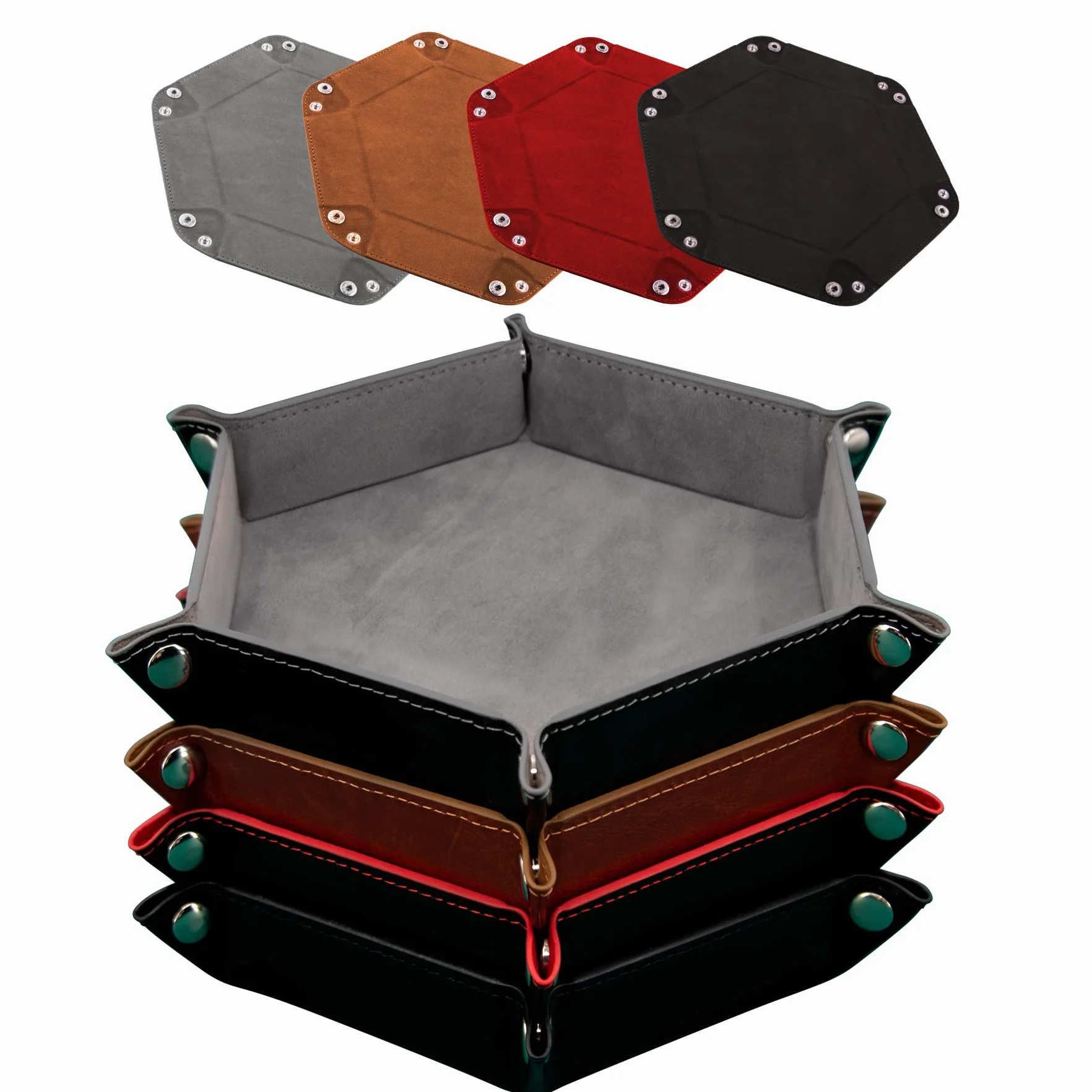 SIQUK 4 Pièces Piste de Dés Cuir et Velours Plateau Pliable pour DND RPG Jeux de Table Gris Chameau Rouge Noir