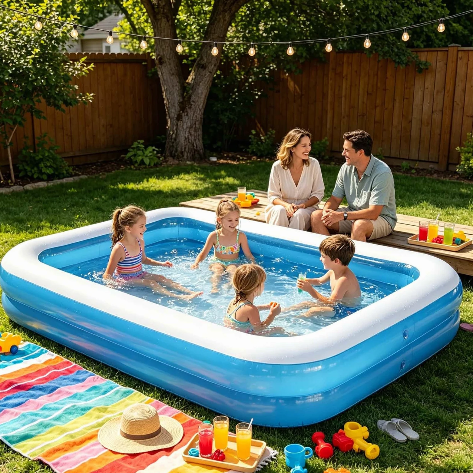 Piscine Gonflable Familiale Rectangulaire, Piscine pour Jardin 200x150x50cm Anti-éclatement, Spacieuse pour Enfants et Adultes, Idéale pour Été et Activités Extérieures