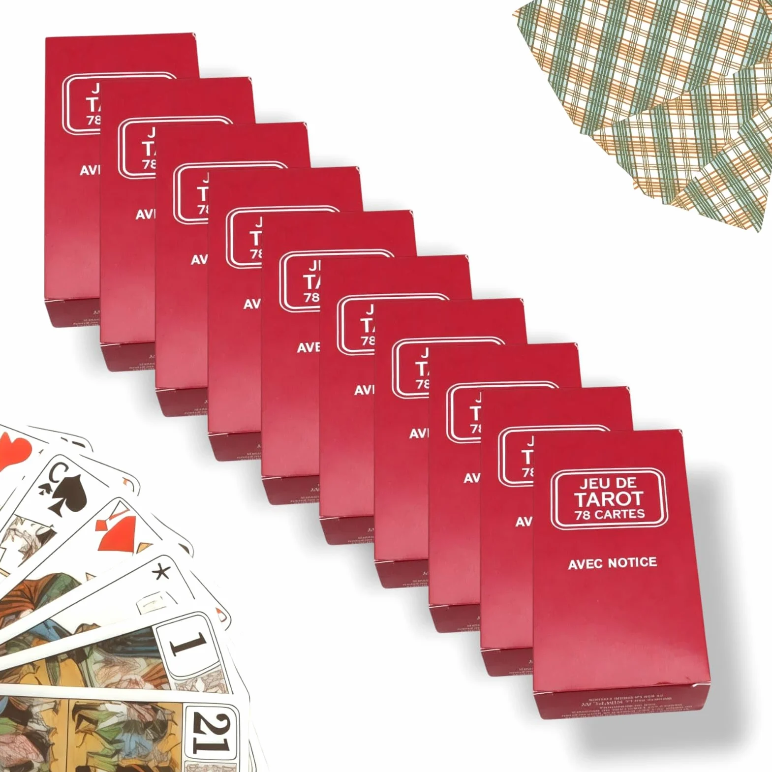 GRENADINE BOUTIQUE Lot de 10 Jeux de Tarot Français 78 Cartes avec Notice – Cartes Plastifiées Résistantes – Idéal Associations, Clubs et Collectivités