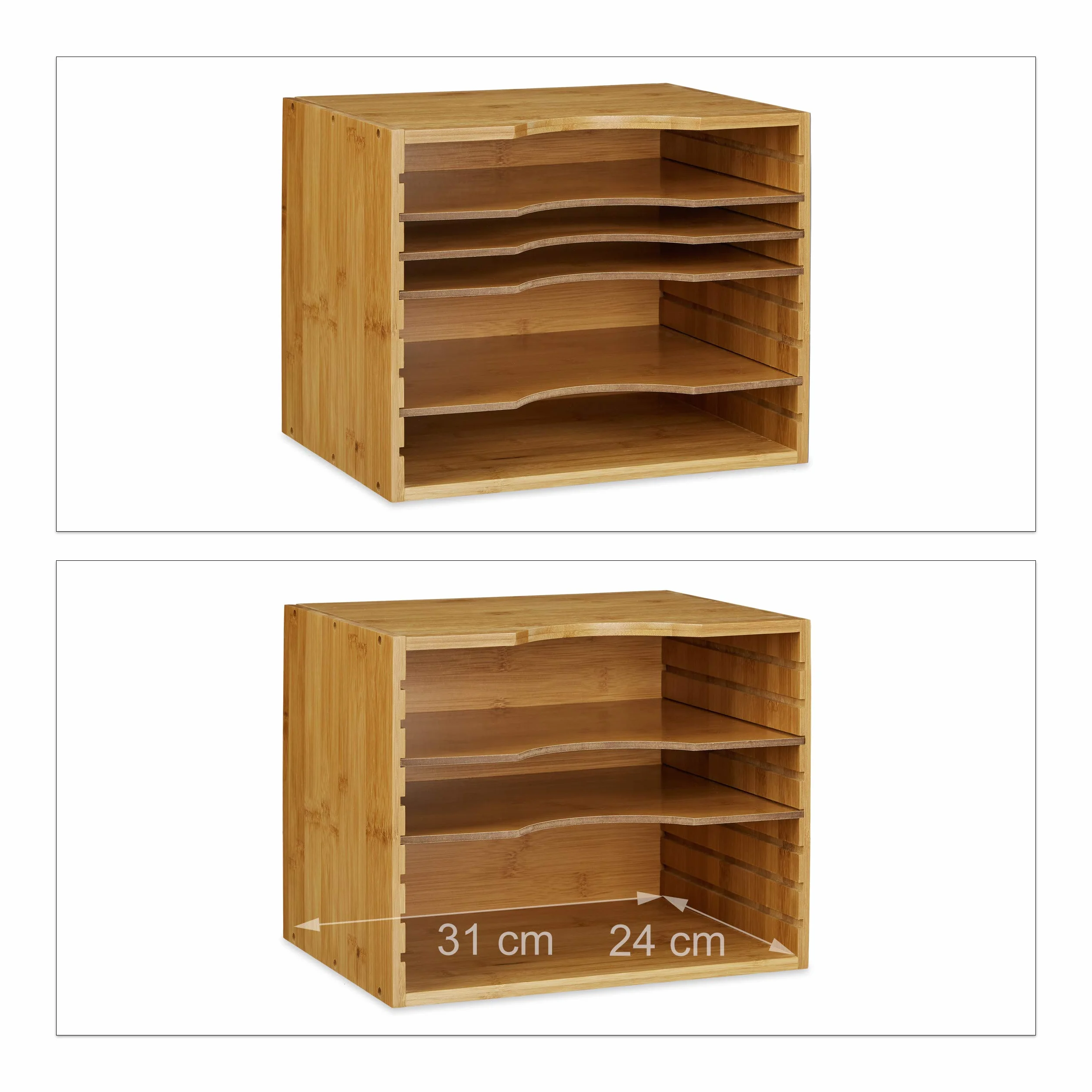 Relaxdays Corbeille à courrier en bambou organiseur de bureau porte-document 26,5 x 33,5 x 24,5 cm