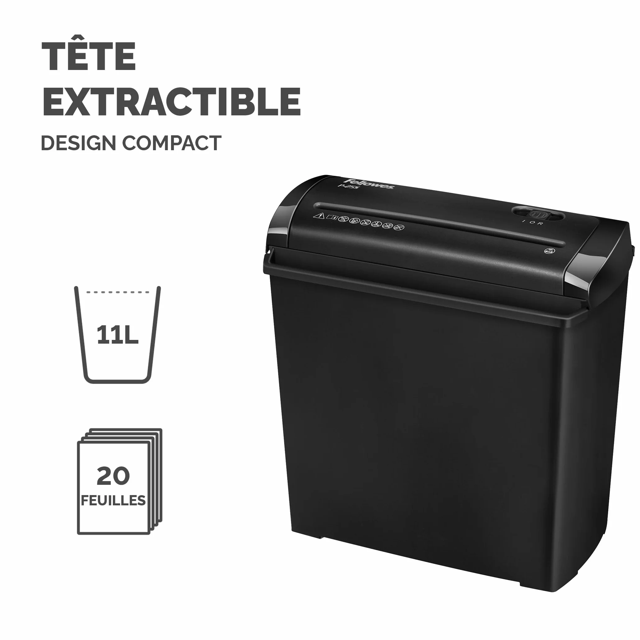 Fellowes Powershred P-25S Destructeur de Documents 5 Feuilles Coupe Droite 11L P1 Noir
