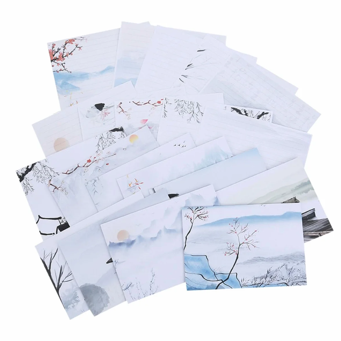 OSALADI Ensemble de Papeterie 10 Sets Papiers à Lettres et Enveloppes, Style Peinture à L'encre Chinoise