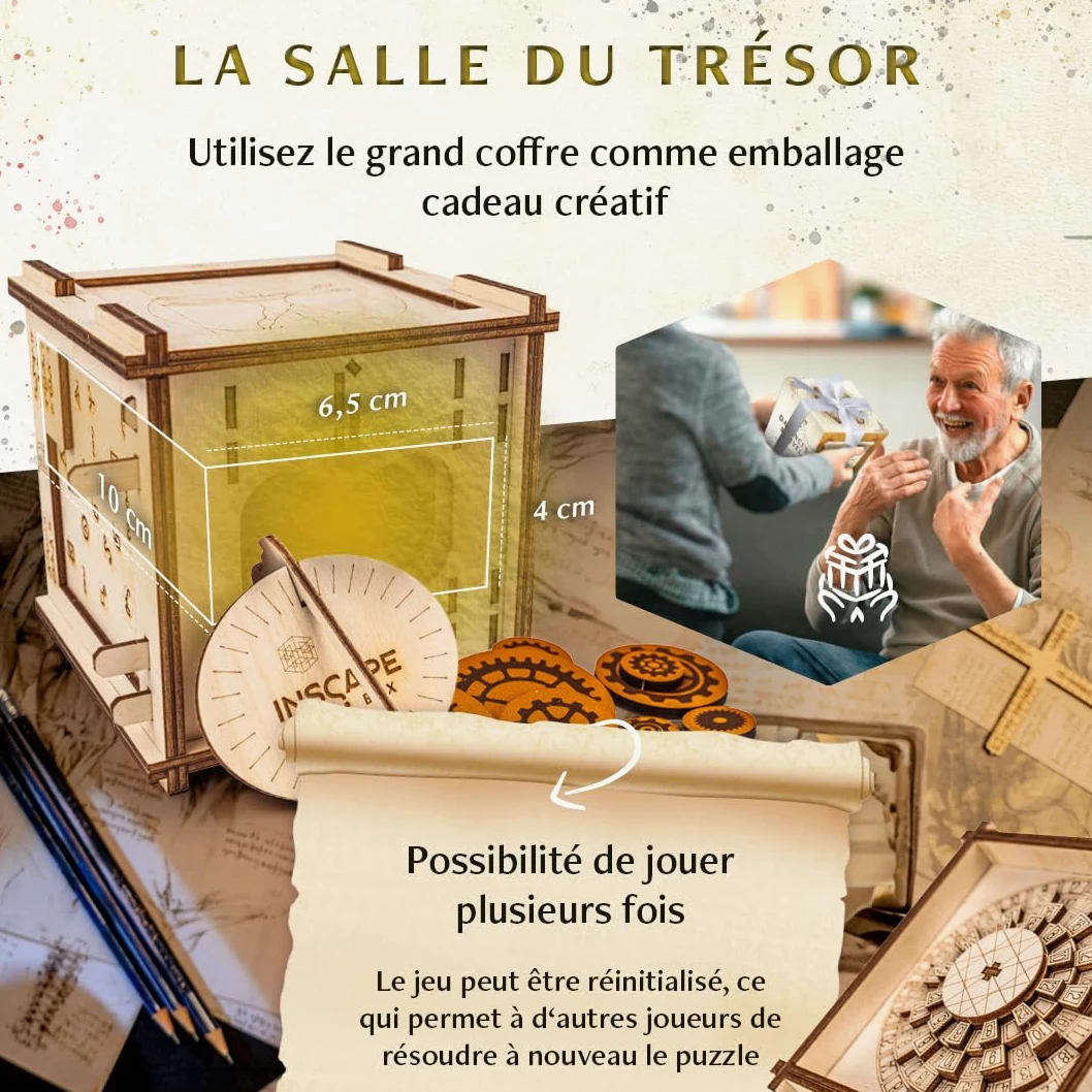 INSCAPE Da Vinci´s Marvel - Boîte de puzzle en bois - Boîte de puzzle - Escape Room - Jeu de puzzle pour adultes et enfants - Puzzle 3D en bois - Cluebox - Jigsaw Puzzle