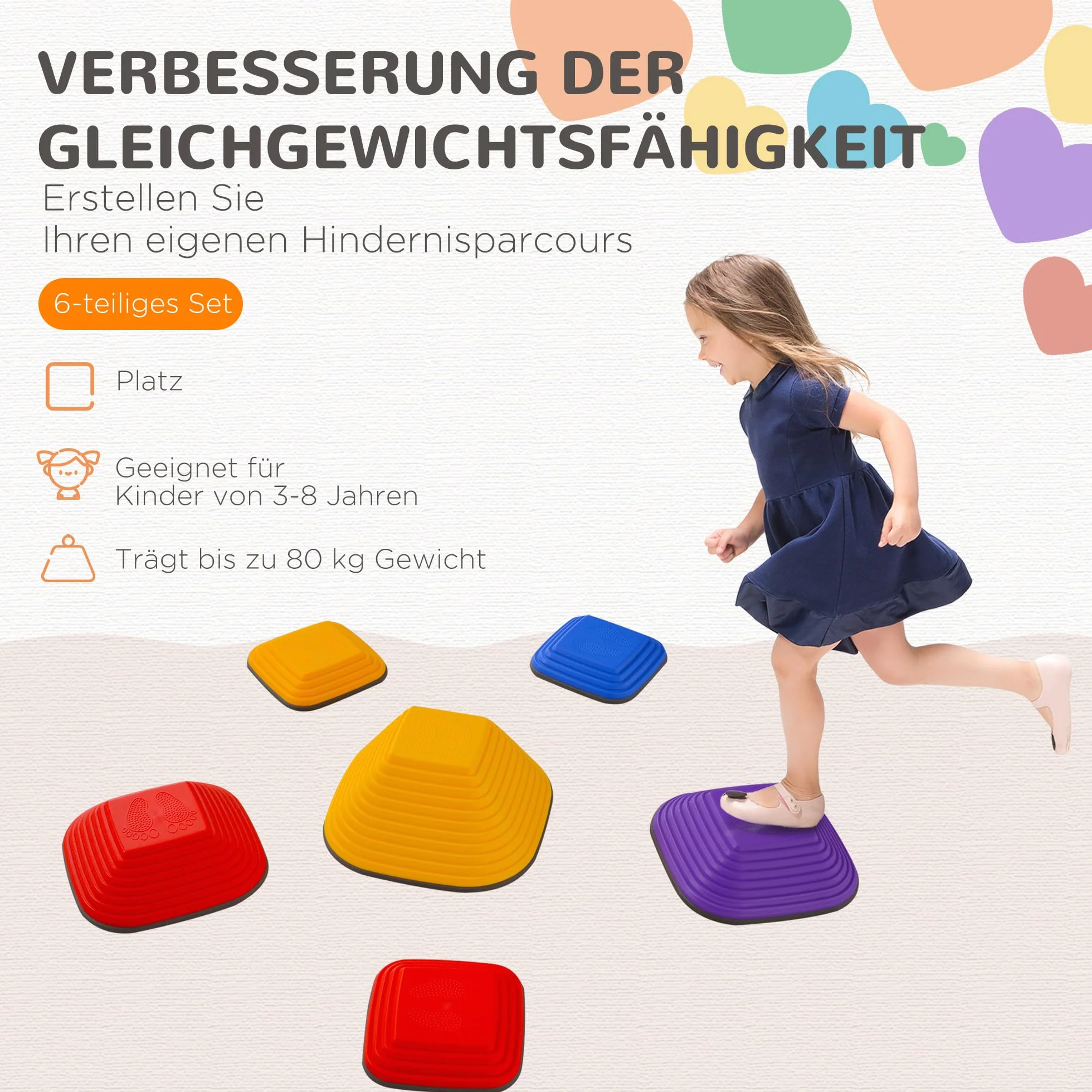 AIYAPLAY Balanciersteine, Stapelbar & Rutschfest Trittsteine bis 80 kg, für 3-8 Jahre, Bunt