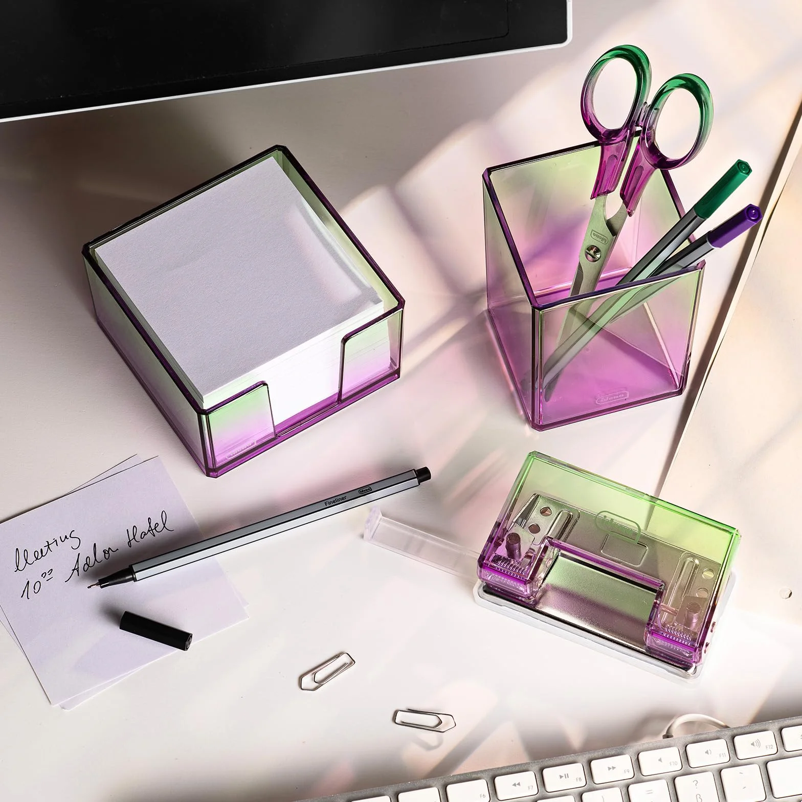 Idena Boîte à fiches 500 feuilles 80 g/m² plastique violet-vert 10,3 x 10,3 x 5,7 cm