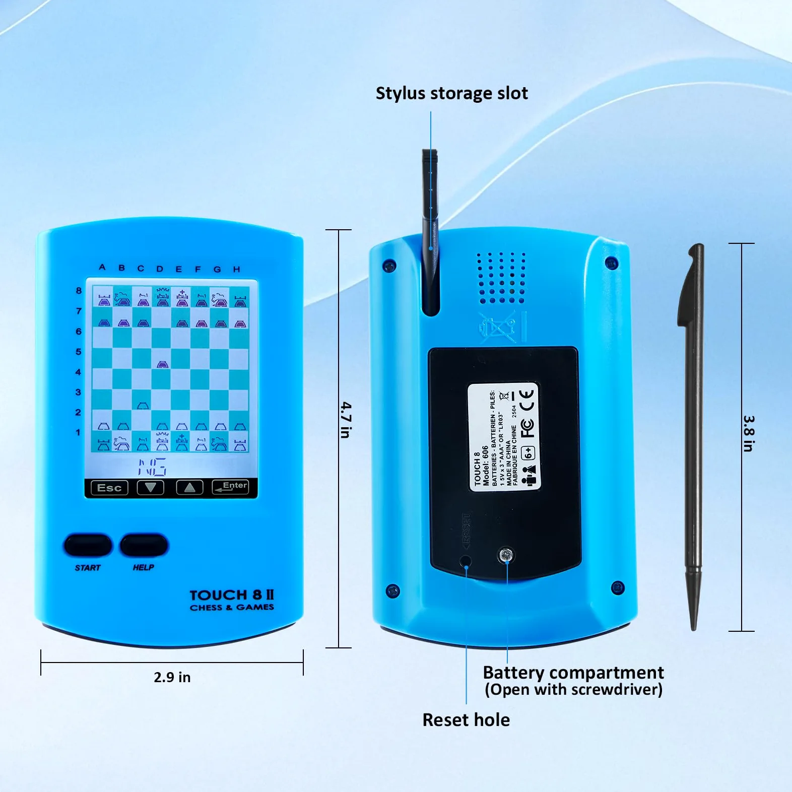 Échiquier électronique portable, ordinateur d'échecs tactile 8 en 1 avec entraînement IA, écran HD de 7,4 cm, jeu d'échecs de voyage portable pour enfants et adultes, plus de 220 jeux de