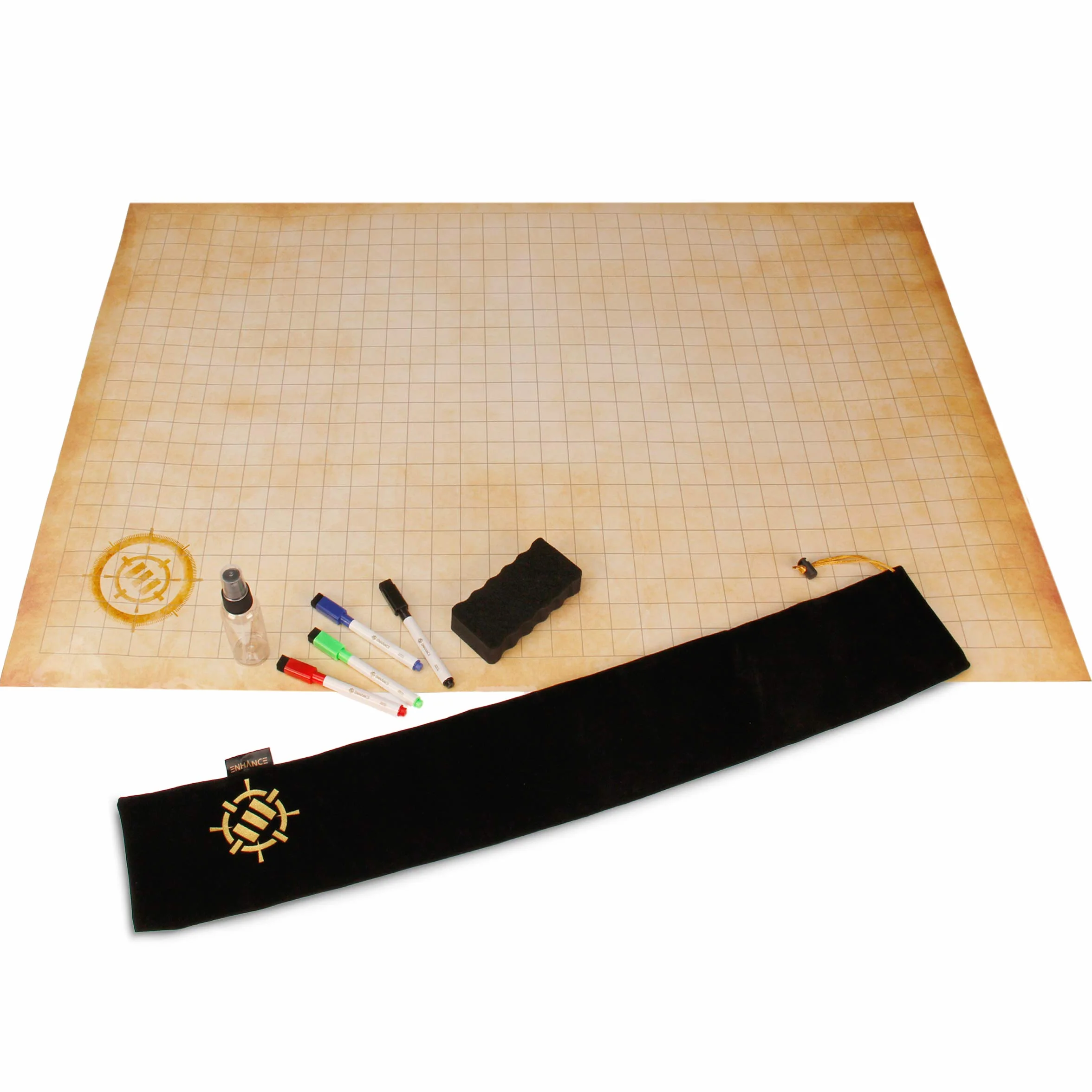 ENHANCE Grid Mat RPG DND Map 61x91cm Effaçable à Sec Jeu de Rôle Tapis de Jeu Battle Grid avec Pochette de Voyage