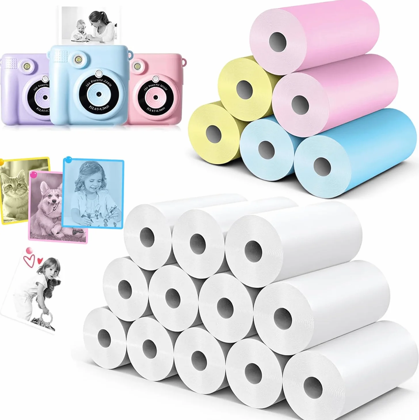 Lot de 18 rouleaux de papier pour appareil photo instantané enfants, sans BPA 5.7 x 2.5 cm