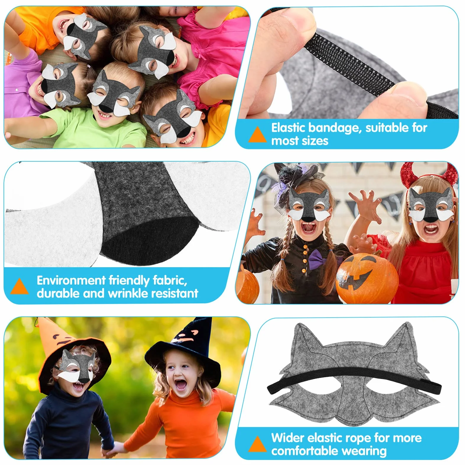 NUOBESTY 3PCS Feutre Loup Masques Animaux Moitié Du Visage Costume Enfants