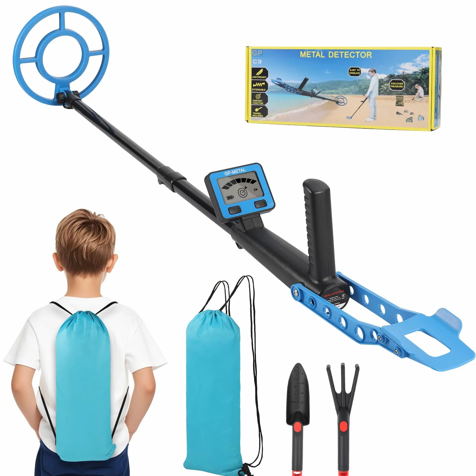 Détecteur de Métaux Enfants, Détecteur de Haute Précision Métaux avec Écran LCD, Poignée Réglable, Bobine de Recherche, Très Léger pour Enfants, Exploration en Plein Air
