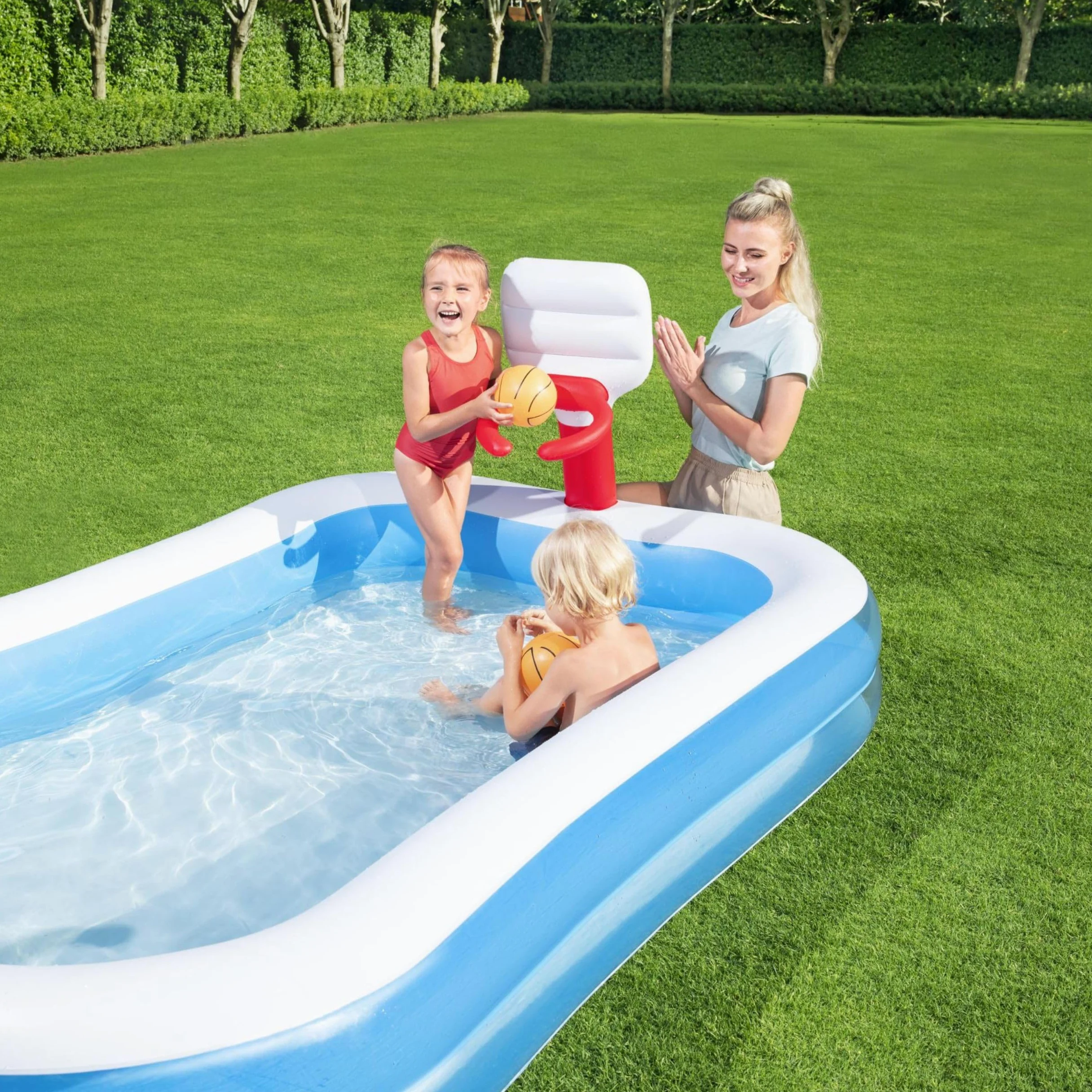 Bestway 54122 Piscine Gonflable Rectangulaire avec Buts de Basket 2 Boudins 251 X 168 X 102 cm