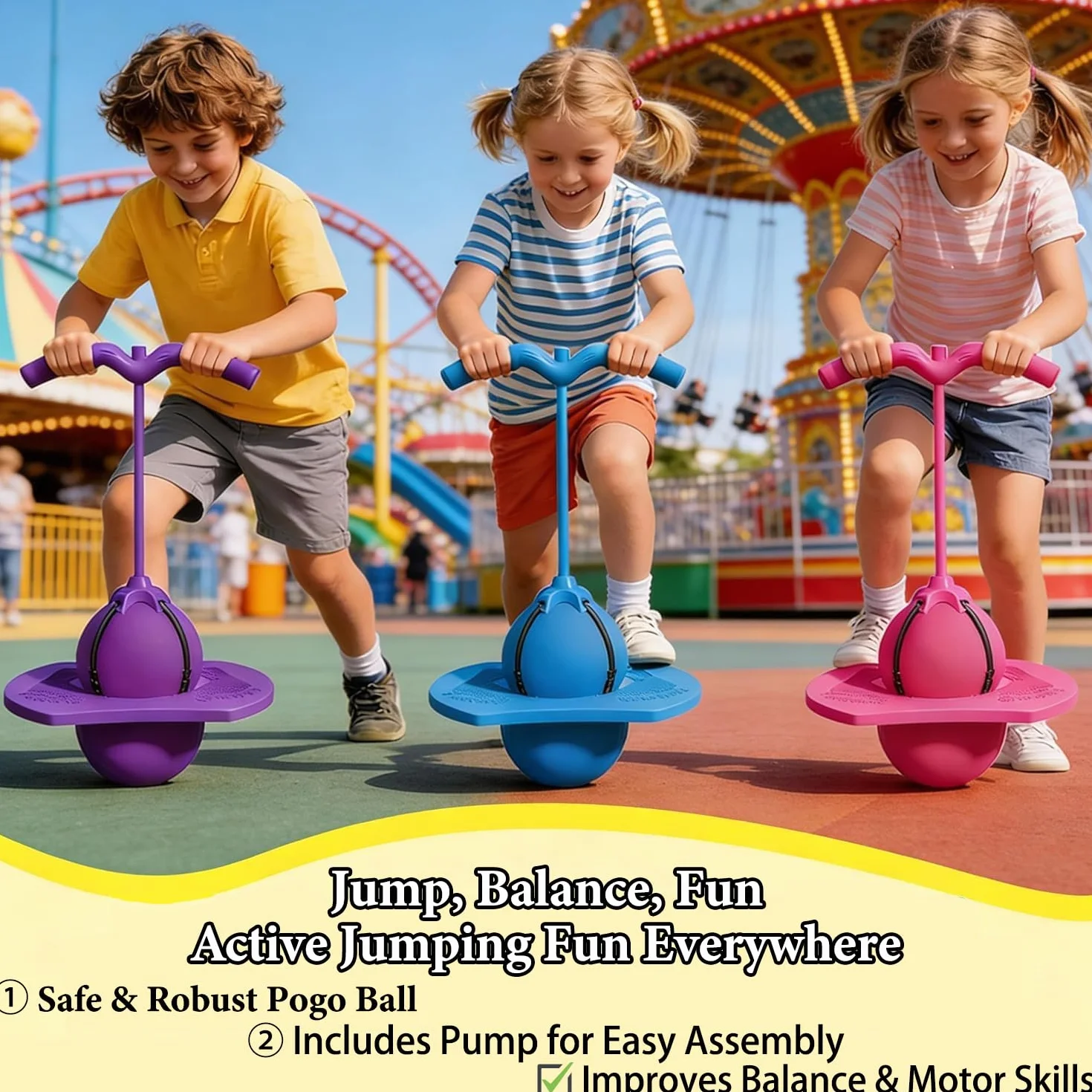 Ballon Sautoir Enfant Pogo Ball avec Poignée Antidérapant Jouet d'Intérieur Extérieur Sport Fitness Bleu