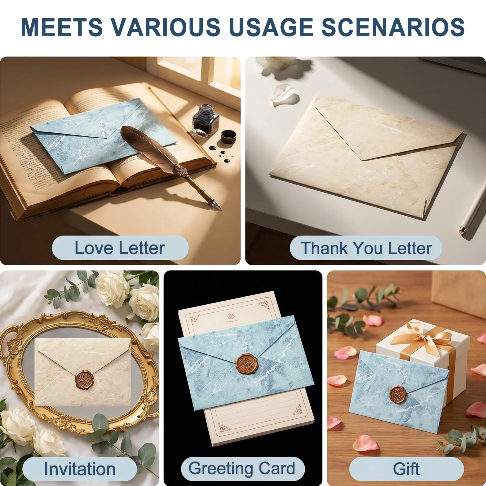Ensemble de Papeterie Vintage avec Papier à Lettre, Enveloppes, et Autocollants Sceau de Cire