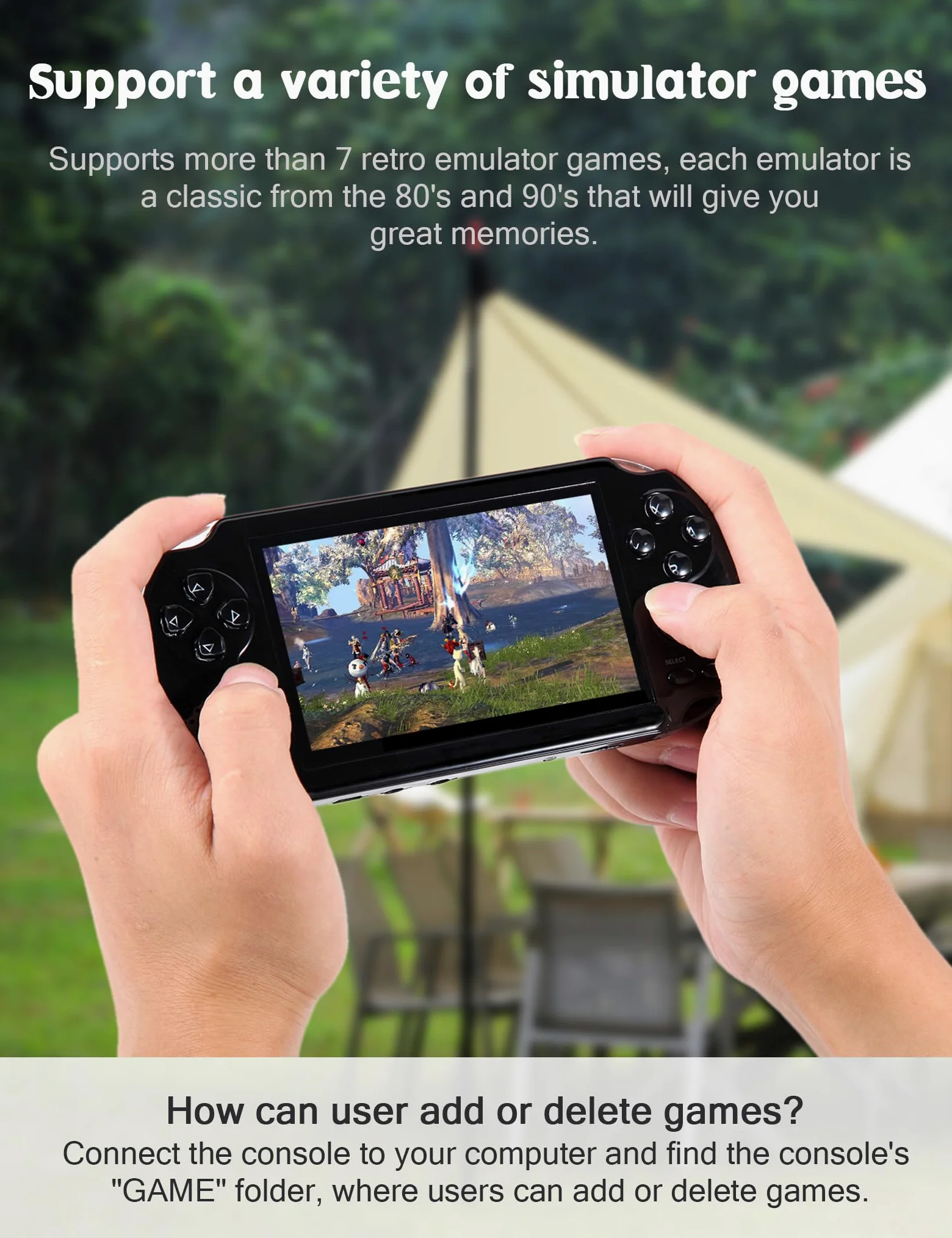CZT Console de Jeux vidéo 4,3 Po 8 Go intégrée à 2300 Jeux gratuits pour Plusieurs simulateurs Console de Jeu Portable Vidéo/Musique Ebook Sortie TV Le Jeu Peut être archivé Cadeaux de Noël(Noir)