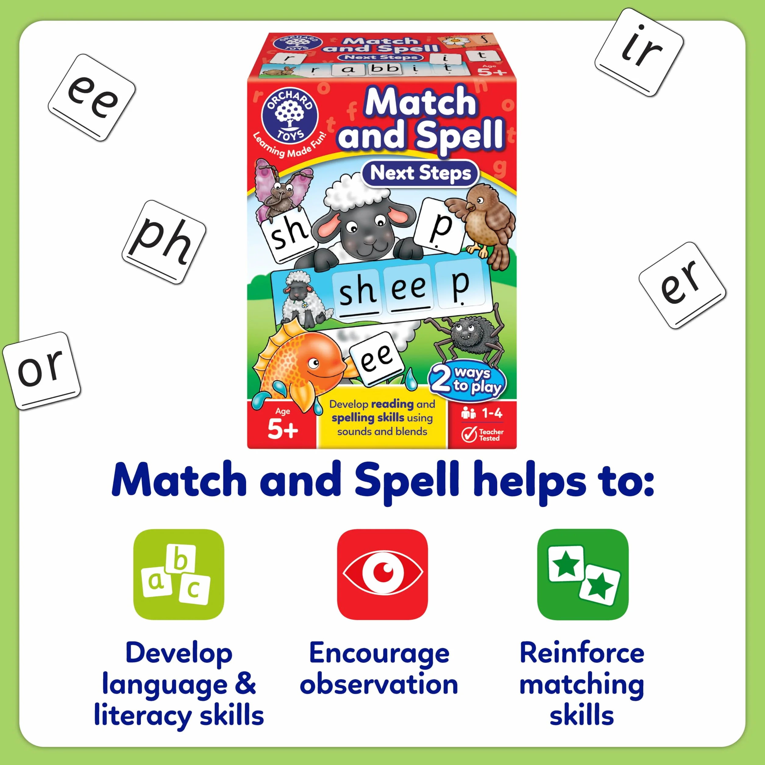 Orchard Toys Match and Spell Next Steps Educational Spelling Game Age 5+ Phonics Word Building