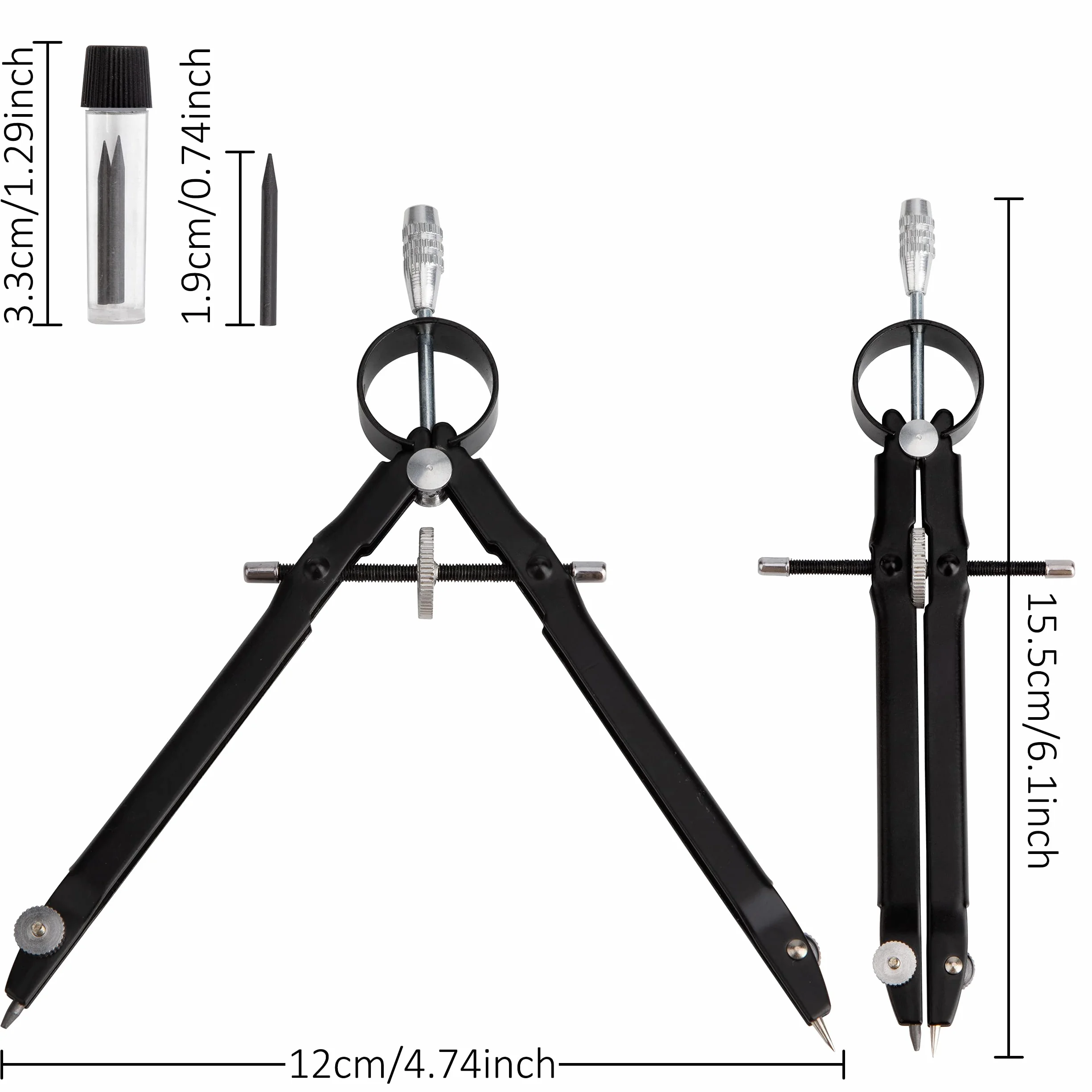 Compas de Précision en Métal 2pcs, Boussole de Dessin à Réglage Rapide pour Géométrie