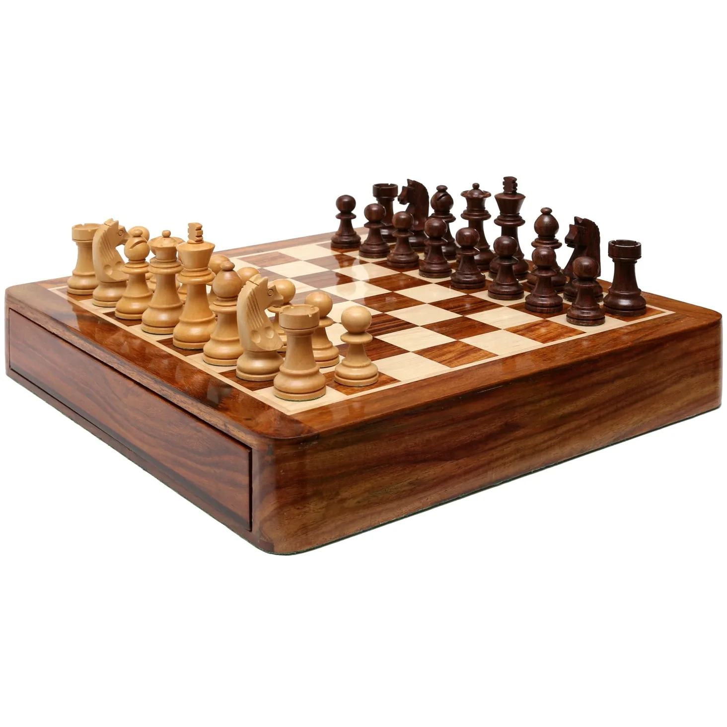 StonKraft Jeu d'échecs magnétique en Bois avec tiroir de Rangement | Jeu de Plateau d'échecs de Voyage avec tiroir Chessman (Plat 12 x 12 Pouces)