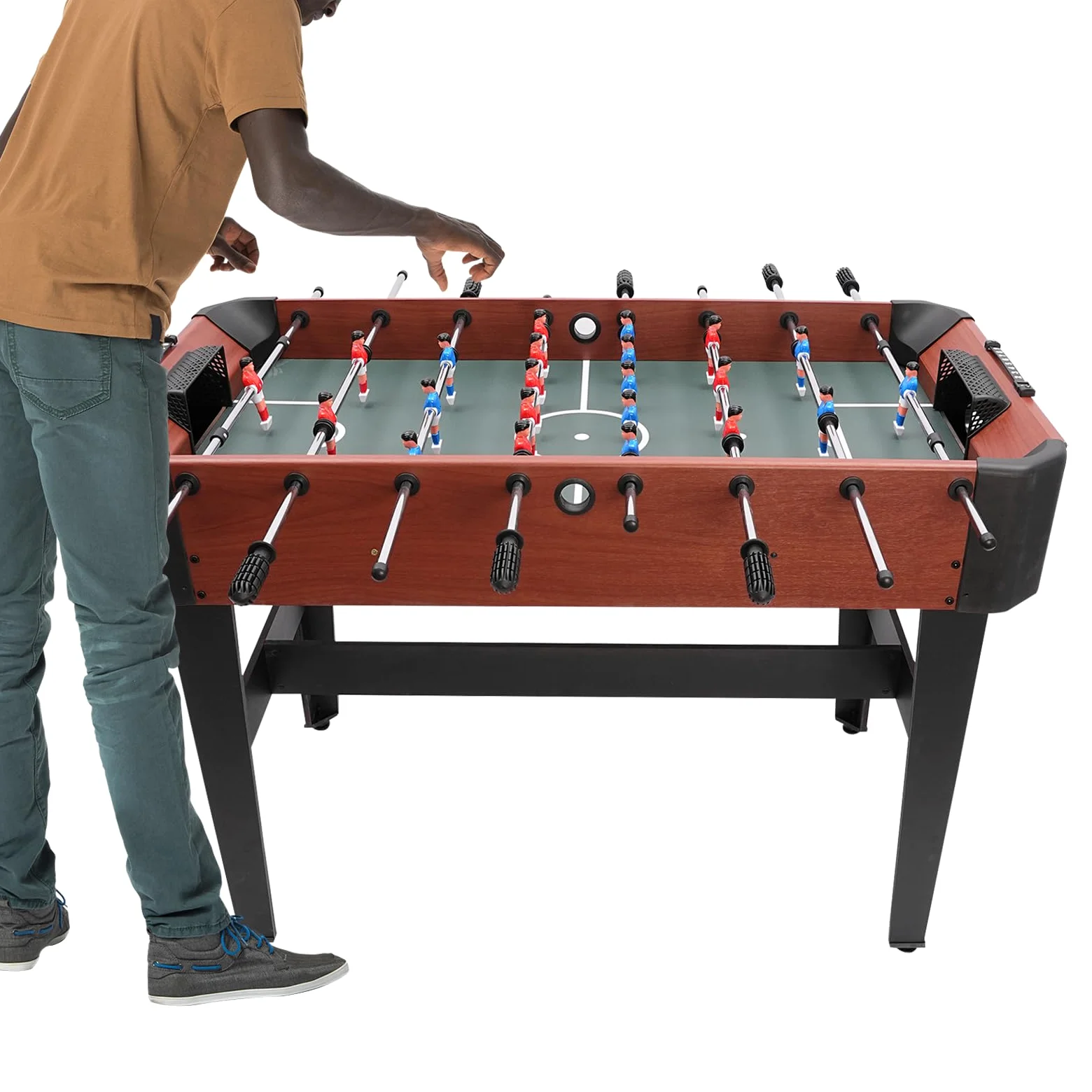 Baby-Foot 120cm sur Pied, Table de Football à 8 Barres pour 2 à 4 Joueurs | Jeu 1 contre 1 ou 2 contre 2, compteur 9 points, poignées antidérapantes et patins stables pour maison ou salle de jeux