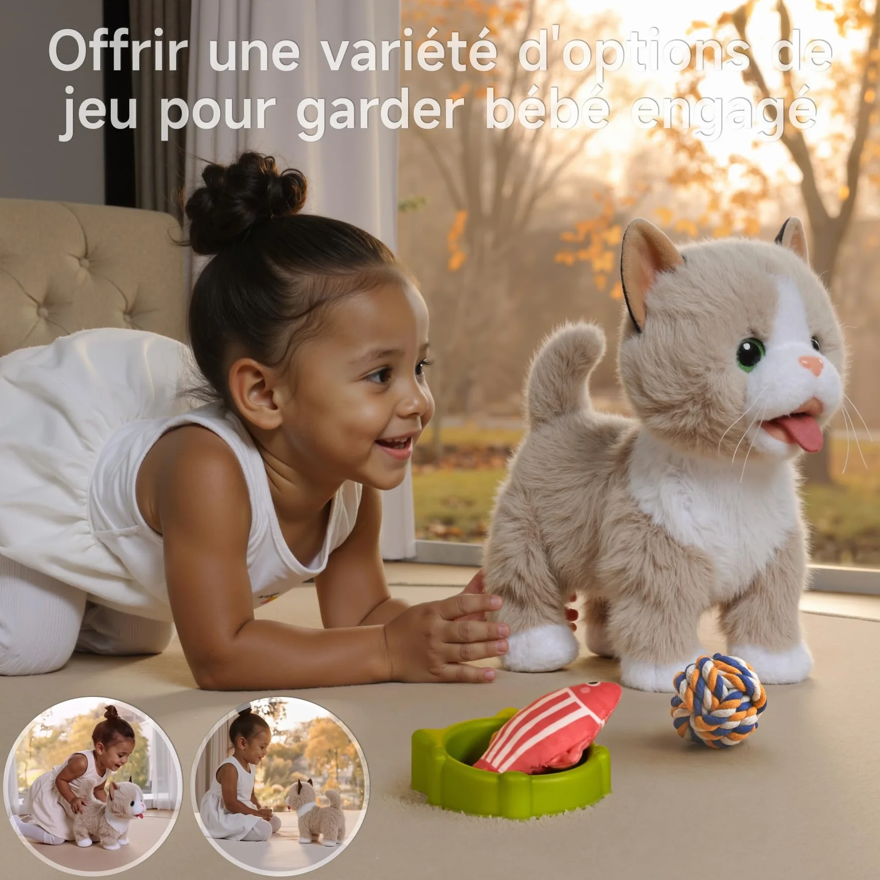 TUMAMA Peluche Interactif pour Chat Jouet Enfant 3-6 Ans Qui Marche Et Aboie en Laisse