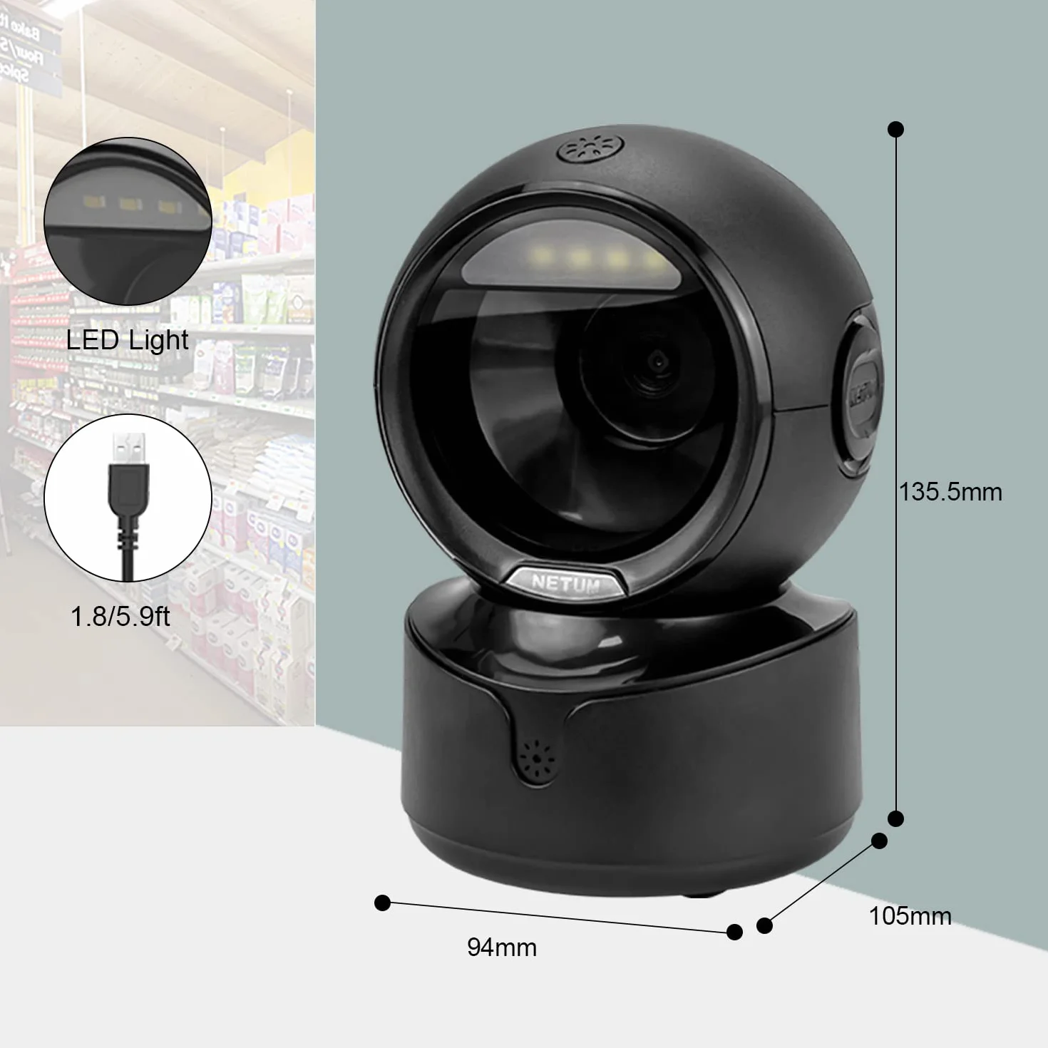 NetumScan Lecteur Code Barres USB QR 1D 2D Mains Libres Plateforme de Scan pour Écran