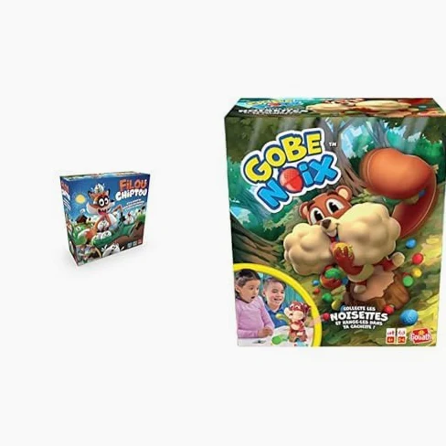 Lot de 2 Jeux : Filou Chiptou + Gobe Noix - Jeux de Société, d'Actions, d'Adresse et Rapidité pour Enfants - Set de Jeu Inédit - Jouez en Famille ou Entre Amis - 2 à 4 Joueurs - 4+