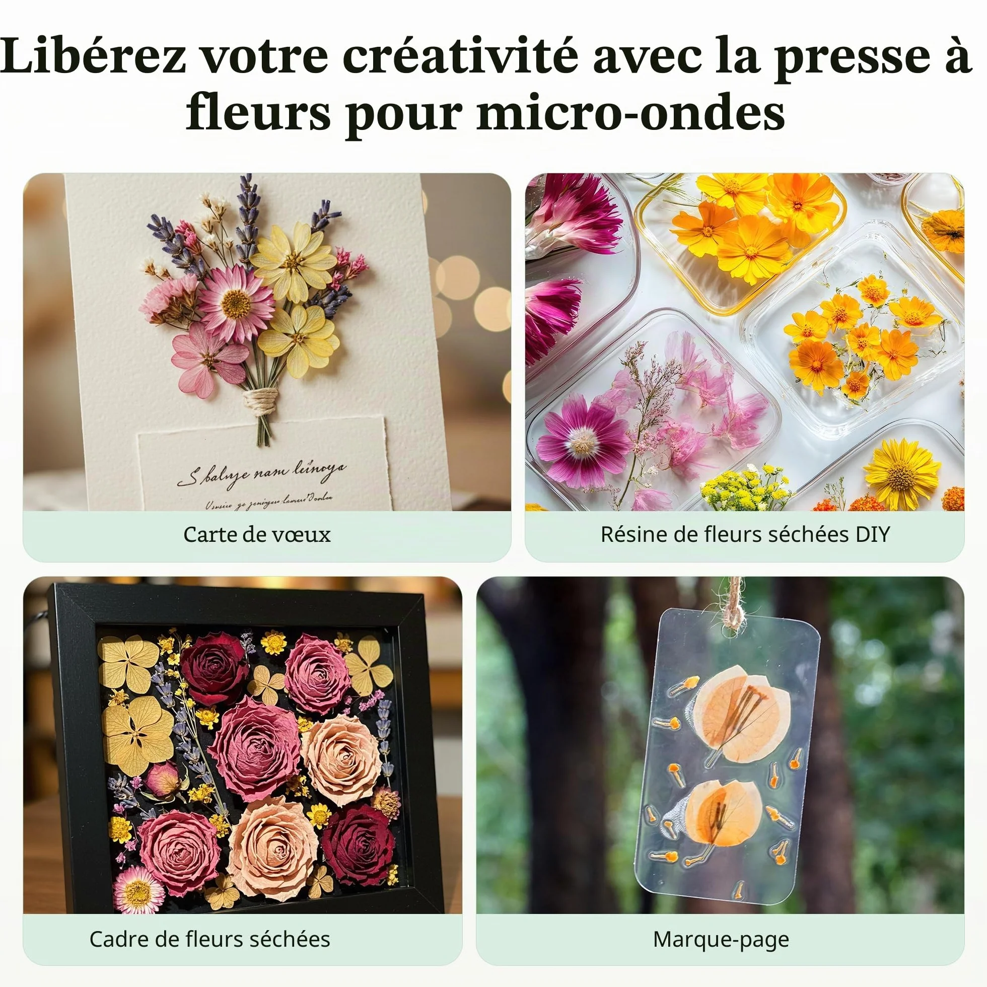 Kit de Presse à Fleurs Micro-ondes Séchage Rapide 16x16 cm Aboofx avec Tissu Lavable, Préservation Rapide de Bouquet de Mariage