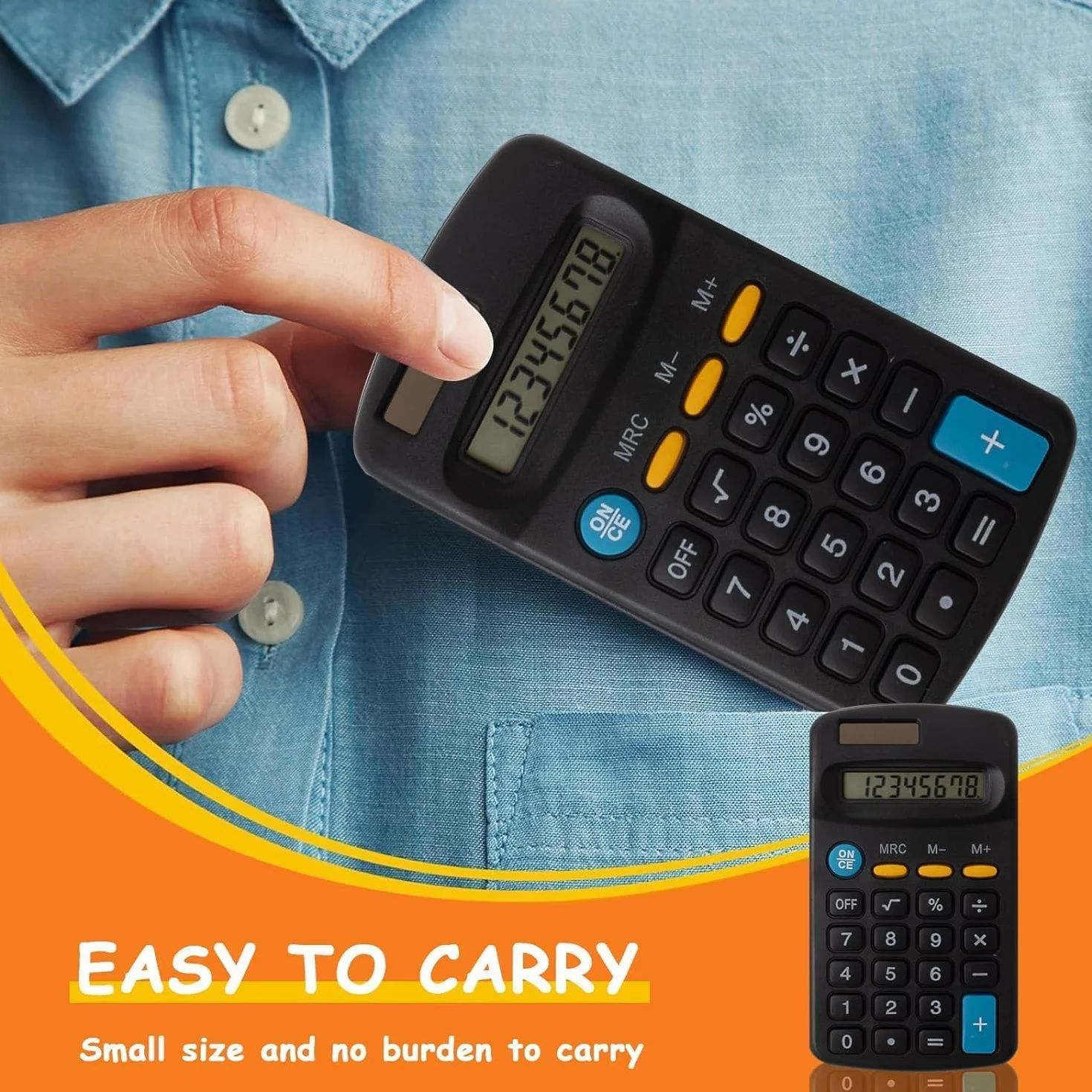 Lot de 20 Calculatrices de Poche à 4 Fonctions, Affichage 8 Chiffres, Noir pour Étudiants, École