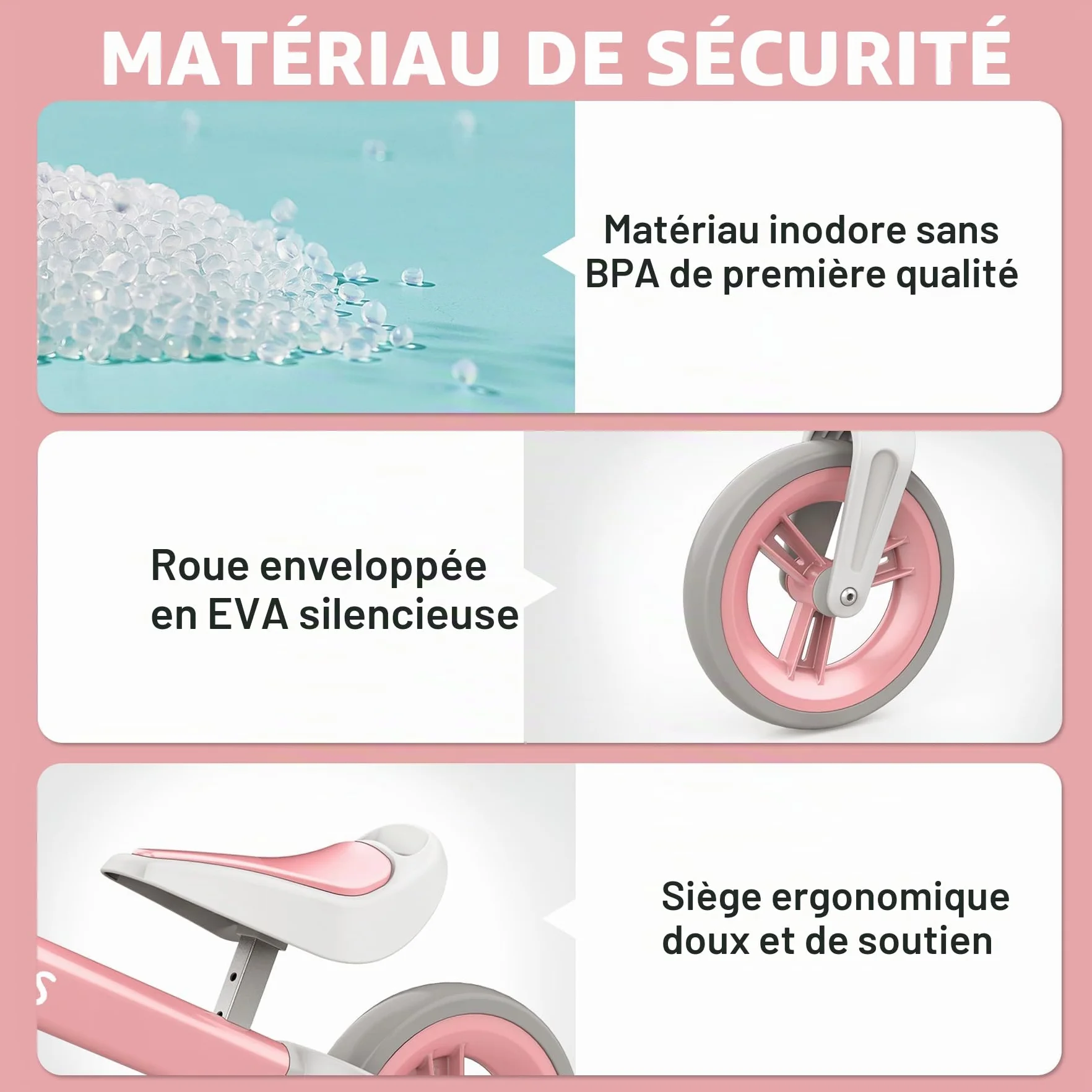 Draisienne Enfants 1.5-4 Ans 25 kg Volant Selle Réglables Antivol Direction Vélo d'Équilibre pour Garçons Filles