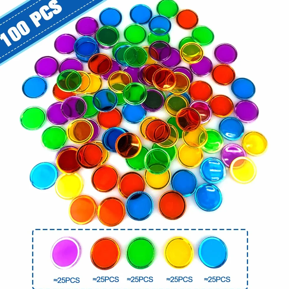 Jetons de Loto avec Anneaux Métalliques - Accessoires de Jeu d'Échecs Transparent pour Bingo - Puces de Comptage de Mathématiques