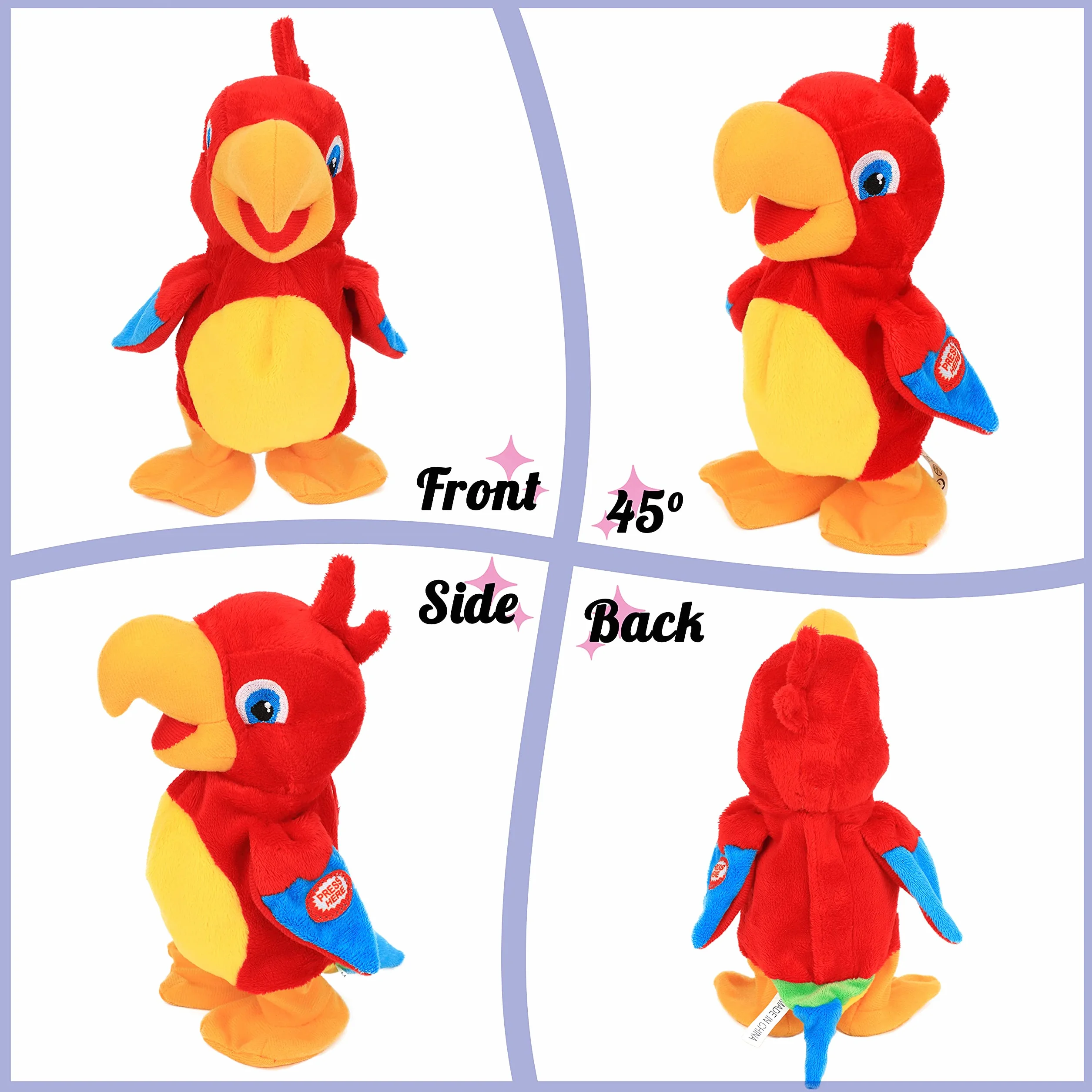 Peluche Interactive Électrique Perroquet Parlant Qui Répète et Marche, 20 cm