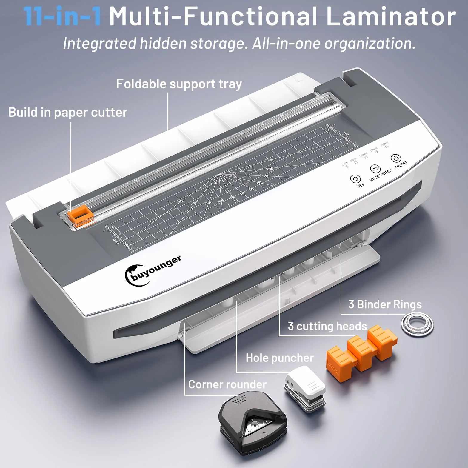 Buyounger Plastifieuse A3, 11 en 1 Machine à Plastifier Thermique et à Froid, 80-250 microns, anti-bourrage intelligent