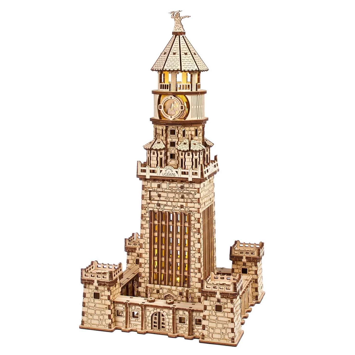 Puzzle 3D Ugears Phare d'Alexandrie - Kits de Bricolage pour Adultes avec veilleuse LED - Modèle en Bois à Assembler - Cadeau Parfait pour Les Adultes - 340 pièces