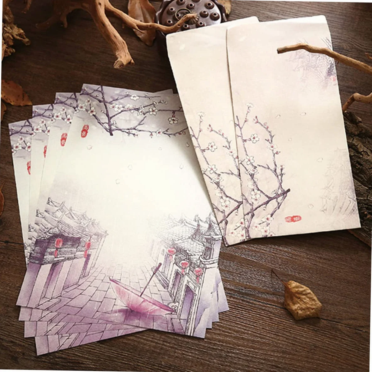HOMSFOU Set de 12 Papier à Lettres et Enveloppes Style Chinois Motifs Imprimés