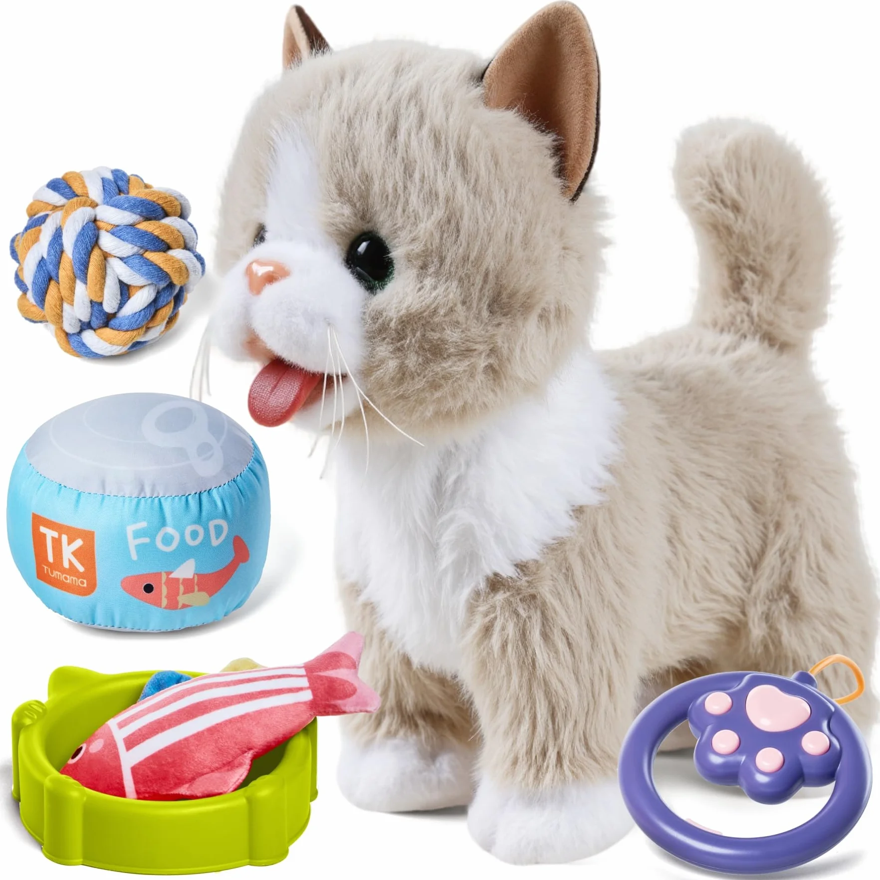 TUMAMA Peluche Interactif pour Chat Jouet Enfant 3-6 Ans Qui Marche Et Aboie en Laisse