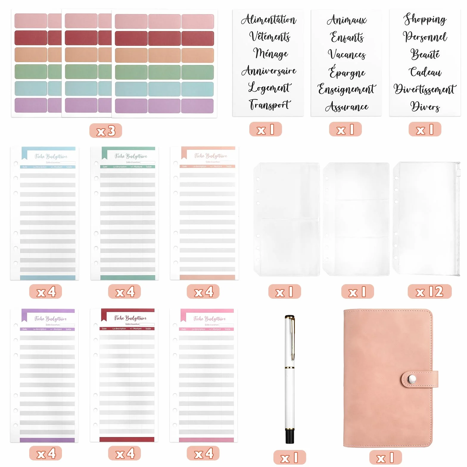 Kesote Enveloppe Budget Français Classeur Budget Planner Carnet Argent 14 Budgets 24 Feuilles 3 Autocollants 54 Étiquettes 1 Stylo A6 Rose