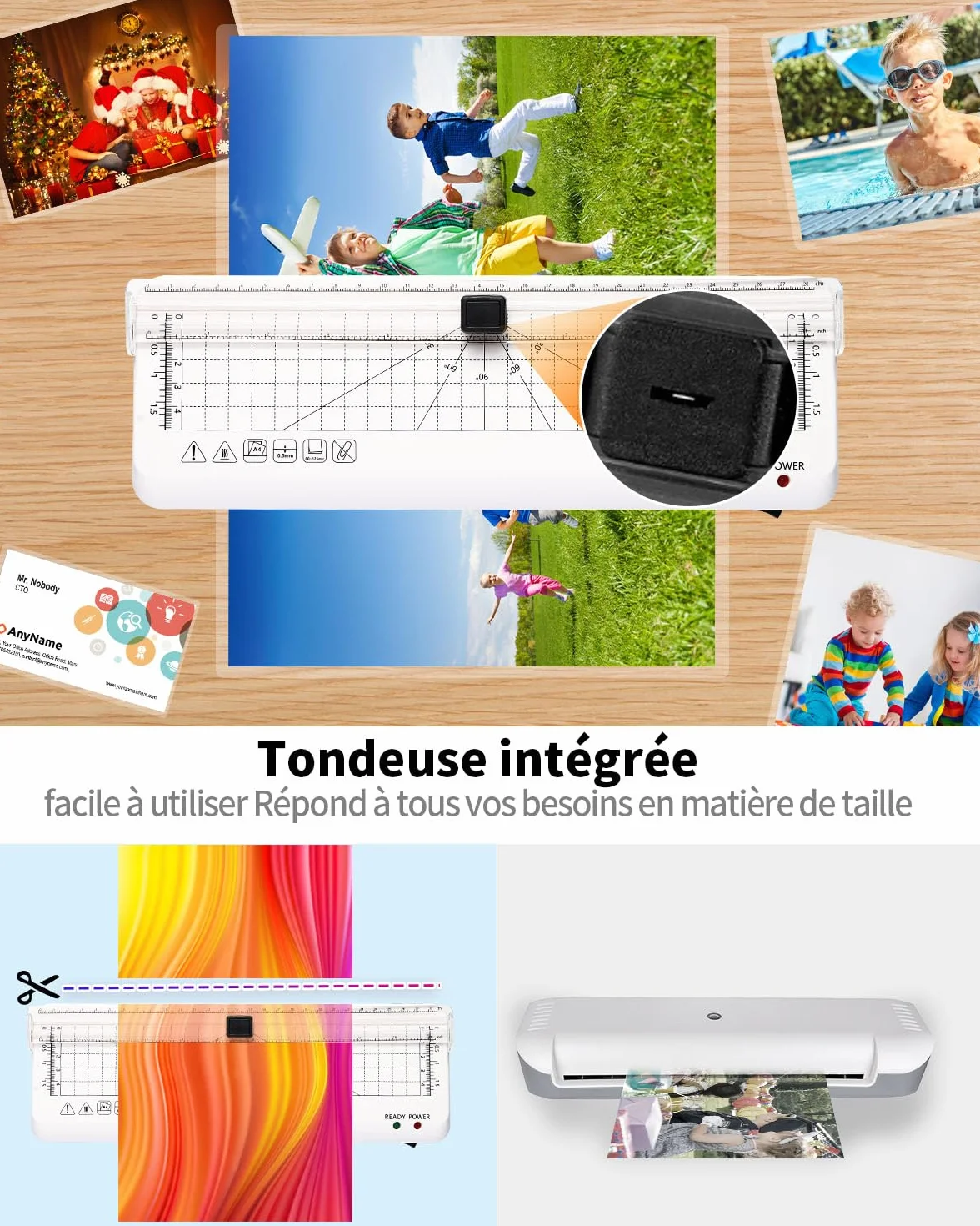 Plastifieuse A4 Machine de Plastification Thermique avec Coupe Intégrée et Arrondisseur d’Angles, Pochettes A4/A5/A6