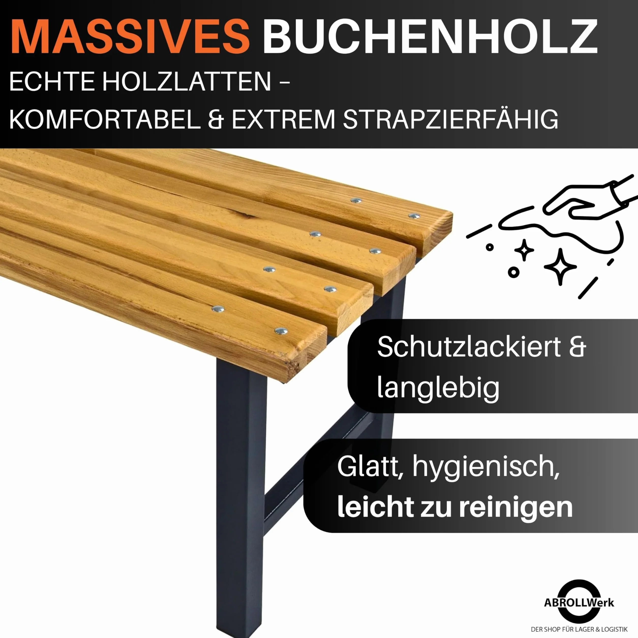 Banc 2000 mm avec grille à chaussures L 2000 x l 400 x H 420 mm